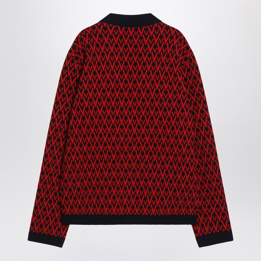 Valentino o1d2blof1025 Jacquard Patterned Cardigan in Red/Navy Blue Size US L / EU 52-54 / 3 - 2 Thumbnail