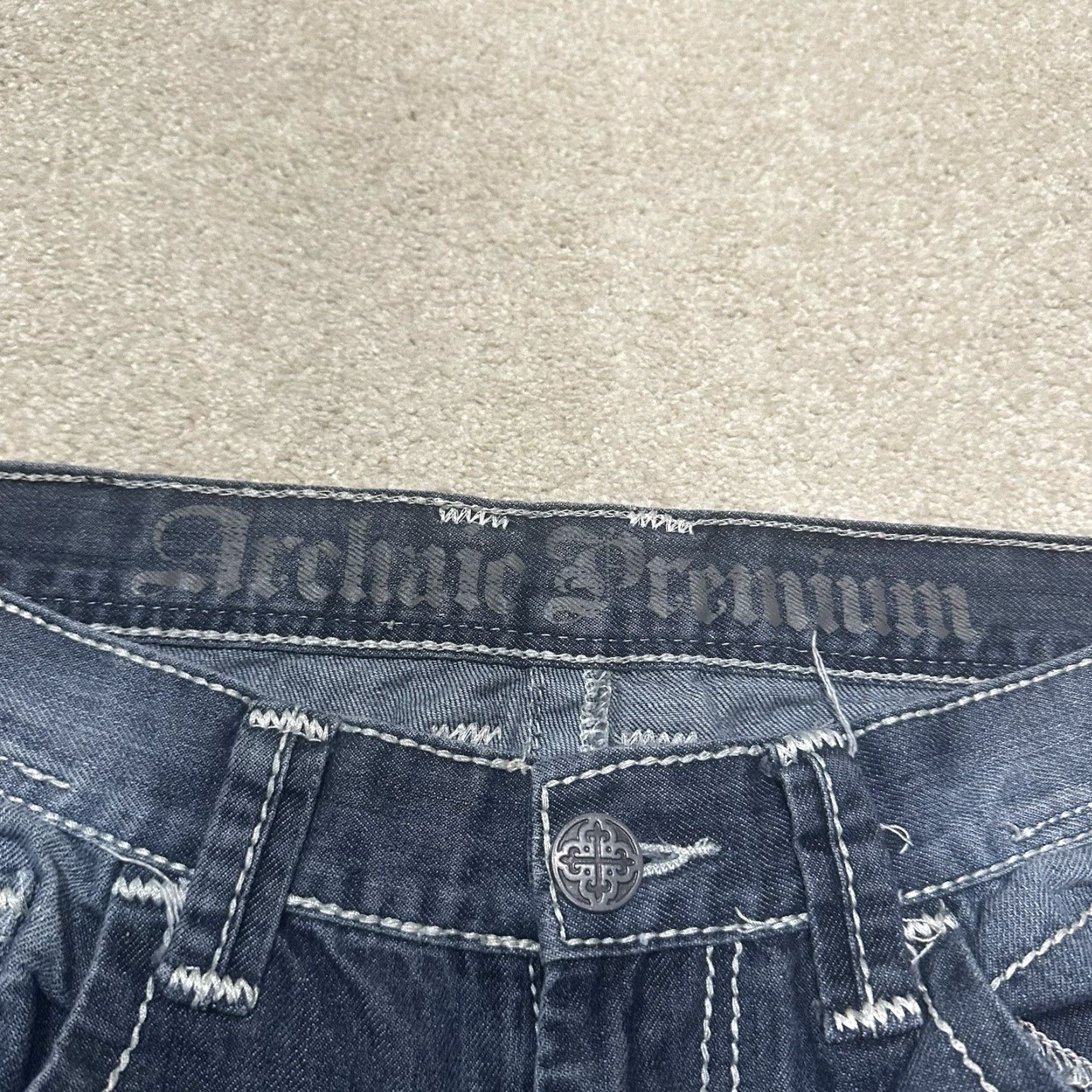 Denime Archaic Premium Jeans Mens 32x32 Denim Blue Embroidered Le Fleur Distressed 5-Pocket Regular Fit Jeans Men Size US 32 / EU 48 - 5 Thumbnail