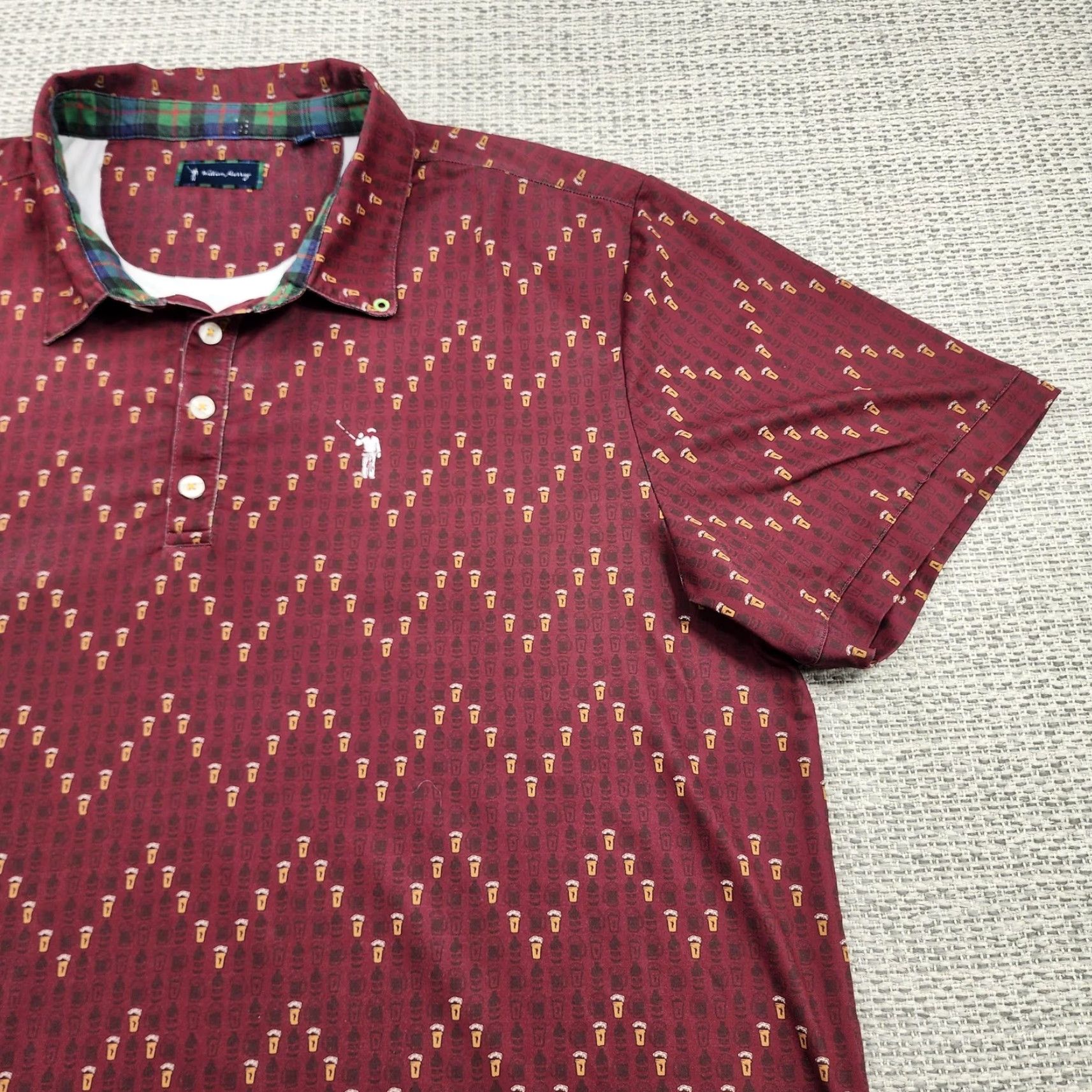 Vintage William Murray Polo Shirt Mens 2XL Burgundy Beer Pint Print Golf Performance Shirt Polo Mens 2XL Size US XXL / EU 58 / 5 - 2 Thumbnail