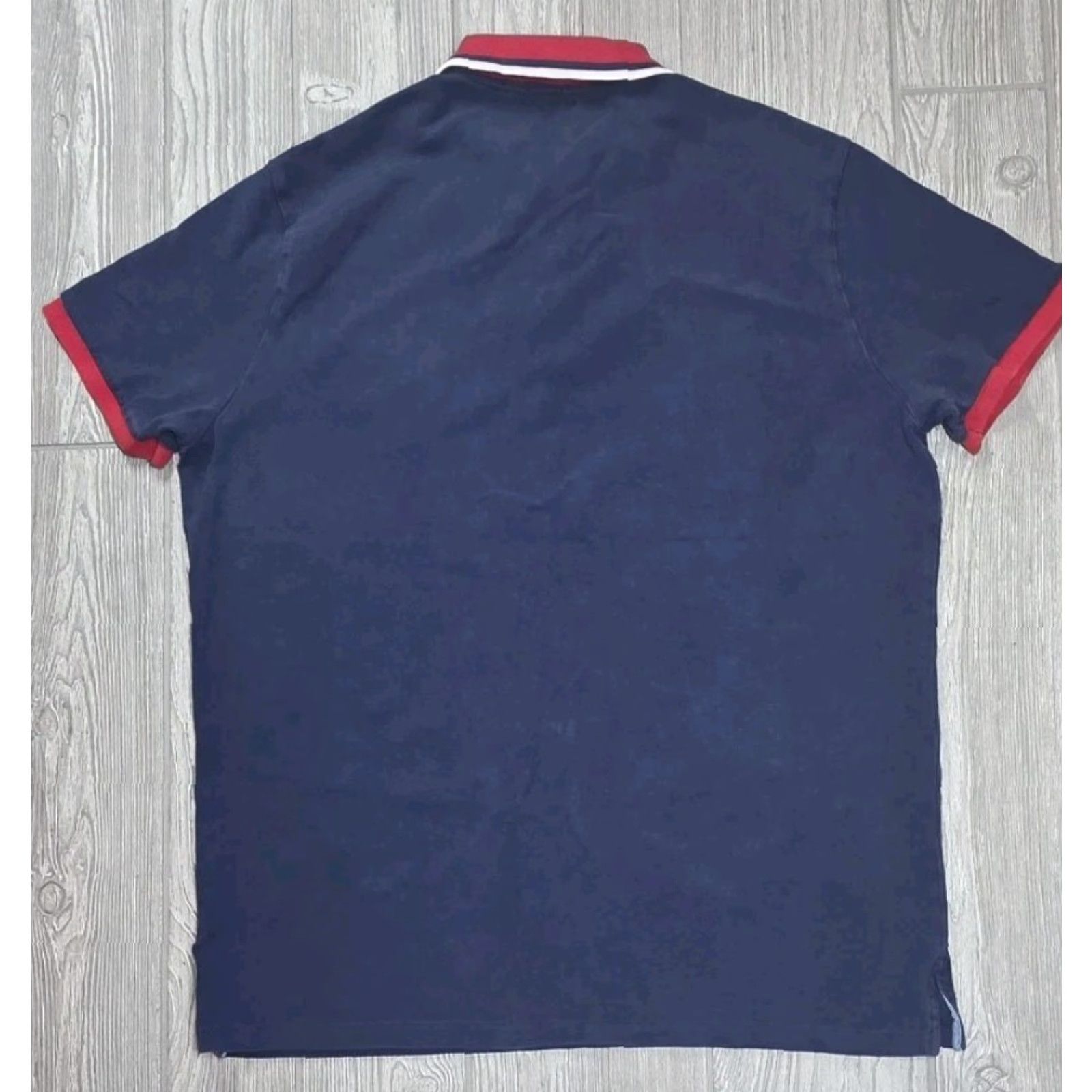 Polo Ralph Lauren Polo Ralph Lauren Mens USA Flag Rugby Polo Shirt XL Slim Blue Red Dipped Polo Shirt USA Flag Rugby Polo XL Slim Blue Red Col­lar Logo Embroidered Size US XL / EU 56 / 4 - 7 Thumbnail