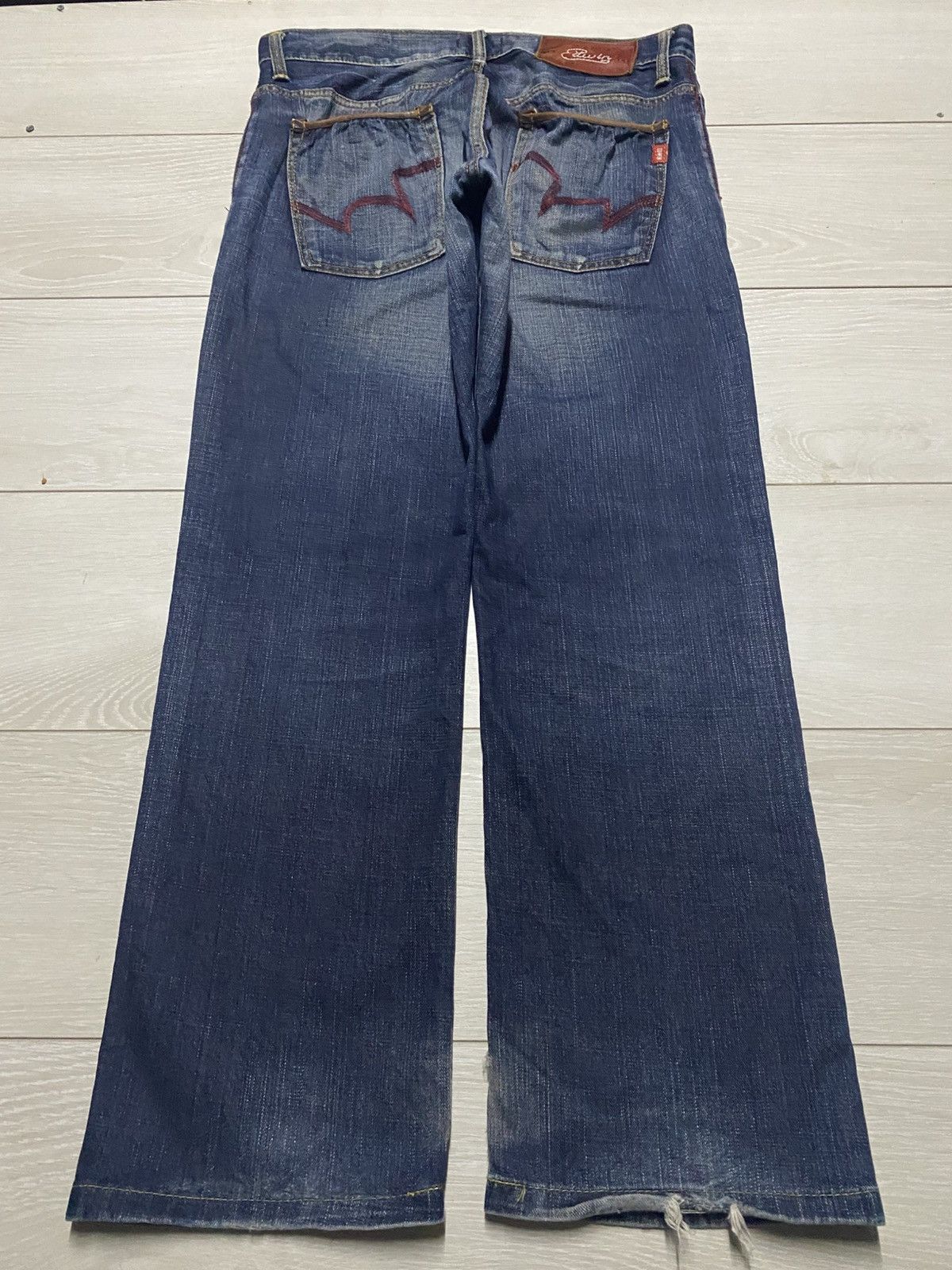 Edwin Vintage Edwin 503 Blue Trip Mud Wash Distressed Loose Jeans Size US 33 - 2 Thumbnail