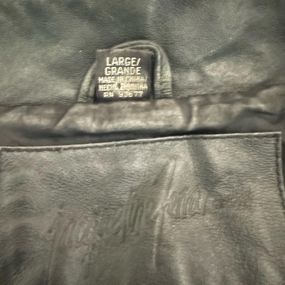 Designer Men’s used Large L black leather full zip jacket. Size US L / EU 52-54 / 3 - 4 Thumbnail