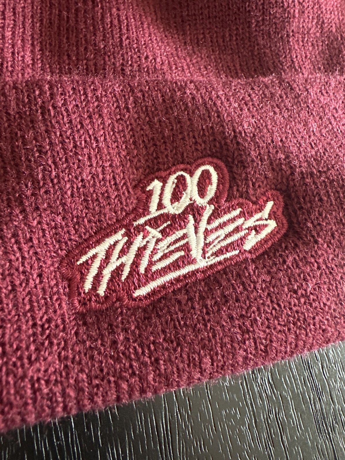 100 Thieves 100 Thieves Script Logo Beanie — Maroon (OS) Size ONE SIZE - 2 Thumbnail