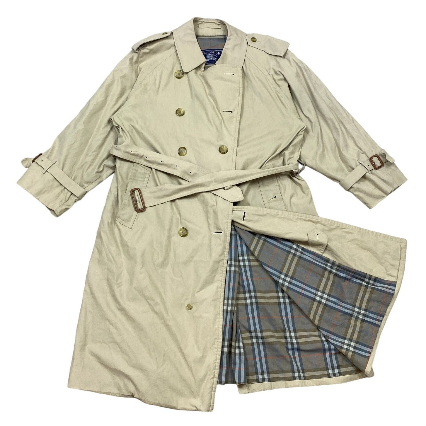 image of VTG Burberry Nova Check Double Breasted Trench Coat 40 Short in Tan, Men's (Size Small)