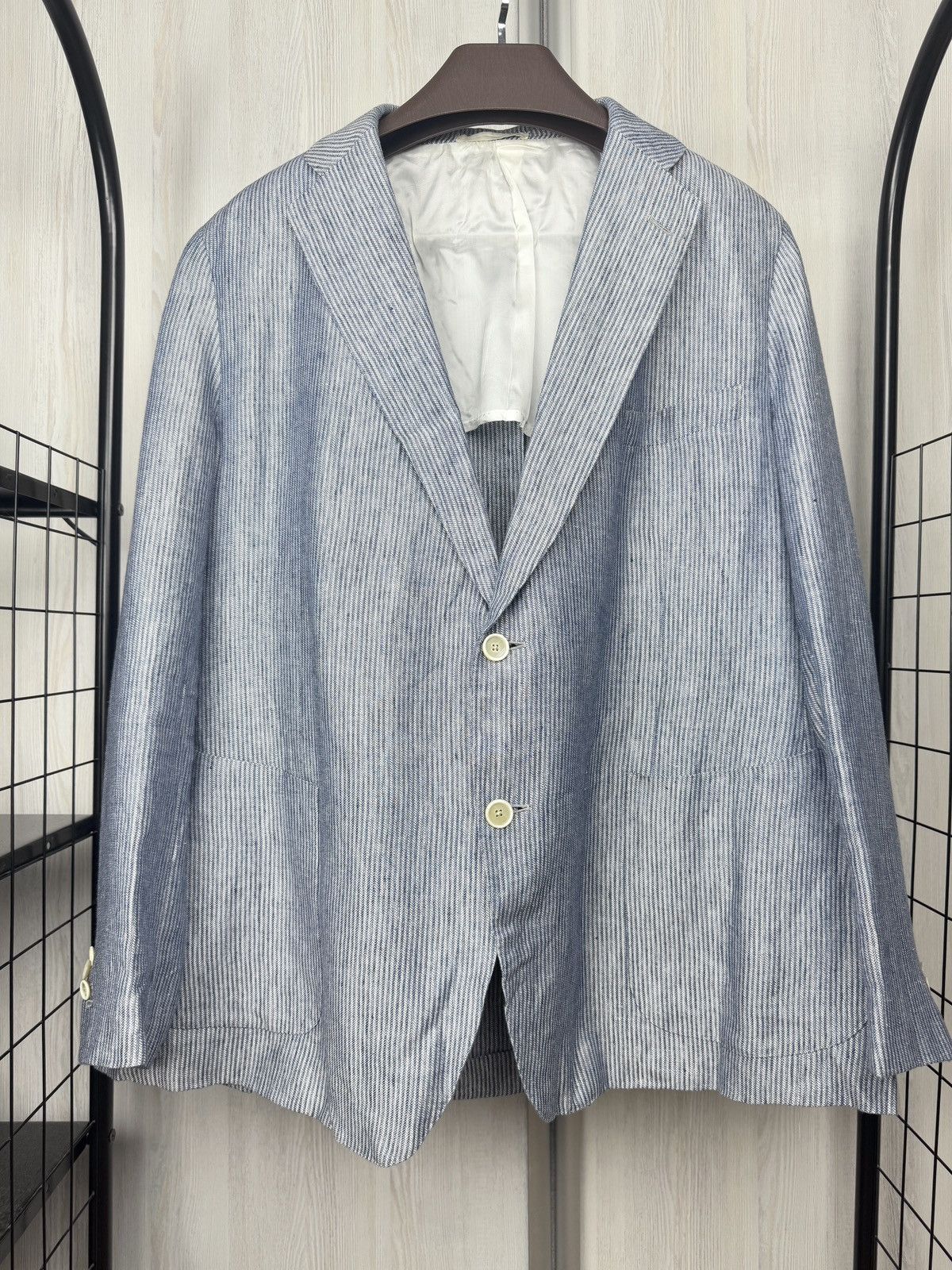 Caruso Raffaele Caruso blue striped 100% linen half lined blazer Size 48R - 2 Thumbnail