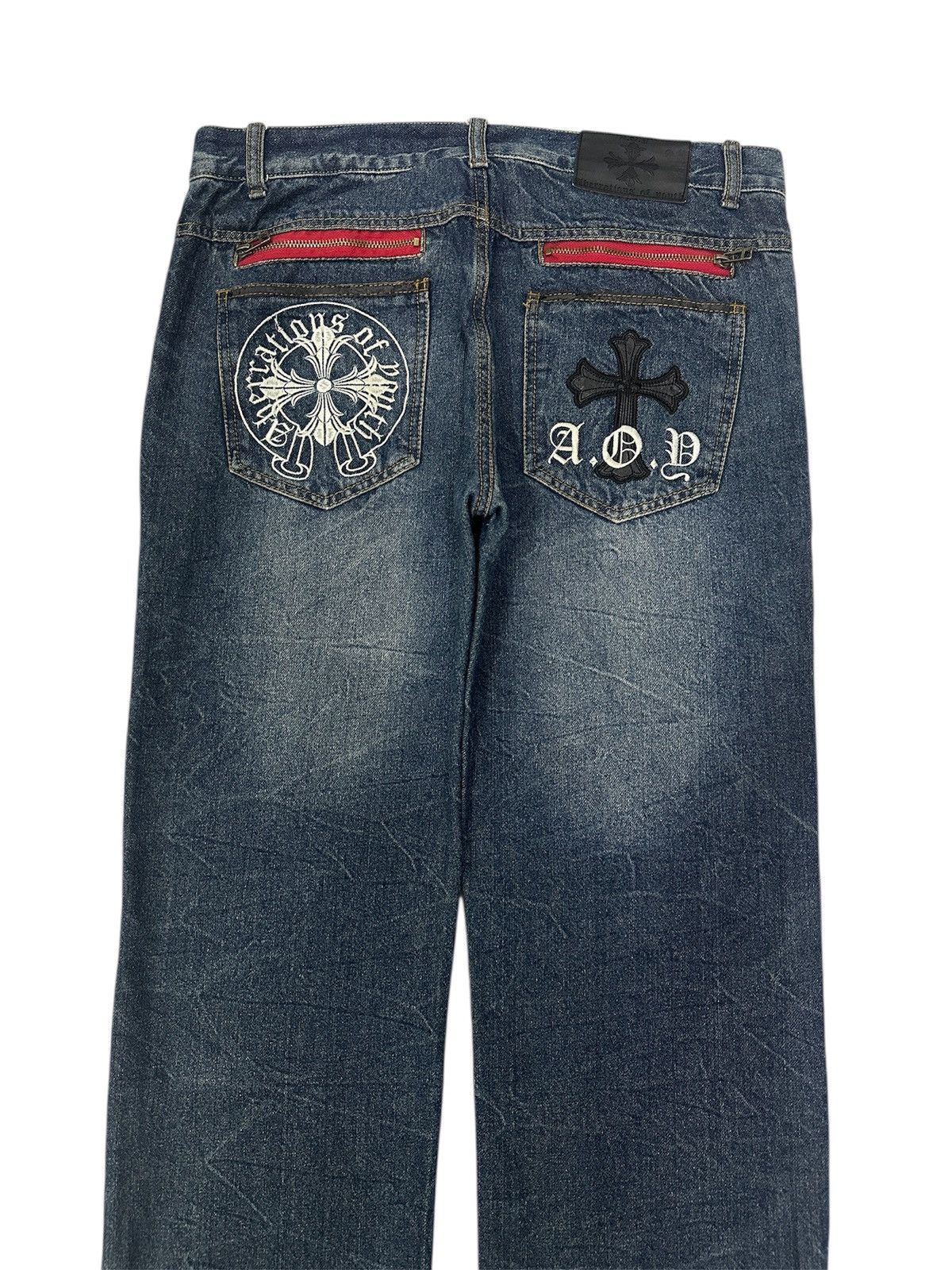 Beauty Beast × Japanese Brand A.O.Y ABERRATIONS OF YOUTH Big Cross Zipped Jeans Size US 34 / EU 50 - 3 Thumbnail