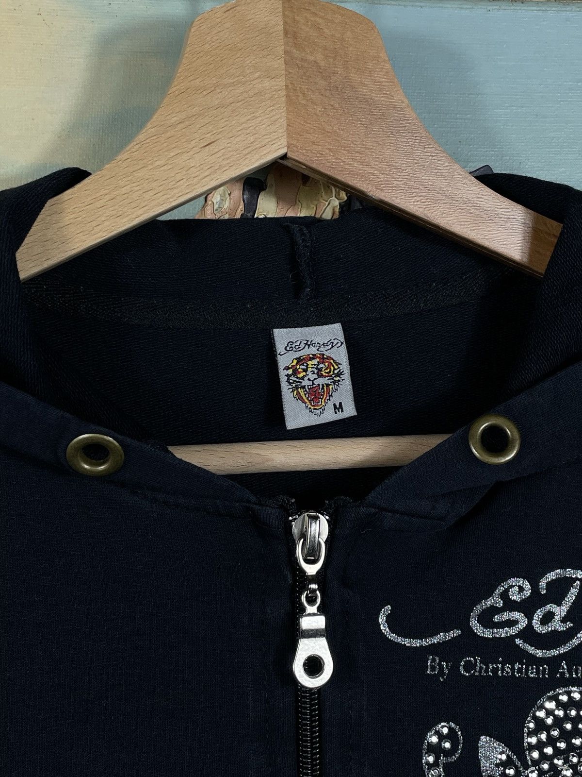 Christian Audigier × Ed Hardy × Vintage Ed Hardy Retro 00s Hoodie With Crystals Affliction Grunge Size US XXS / EU 40 - 6 Thumbnail
