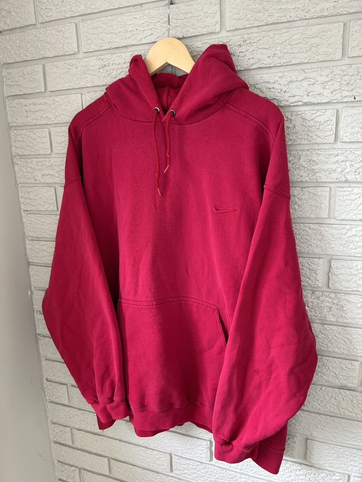 Nike × Vintage Vintage 90s Nike Swoosh Red Pullover Hoodie Size US XXL / EU 58 / 5 - 2 Thumbnail