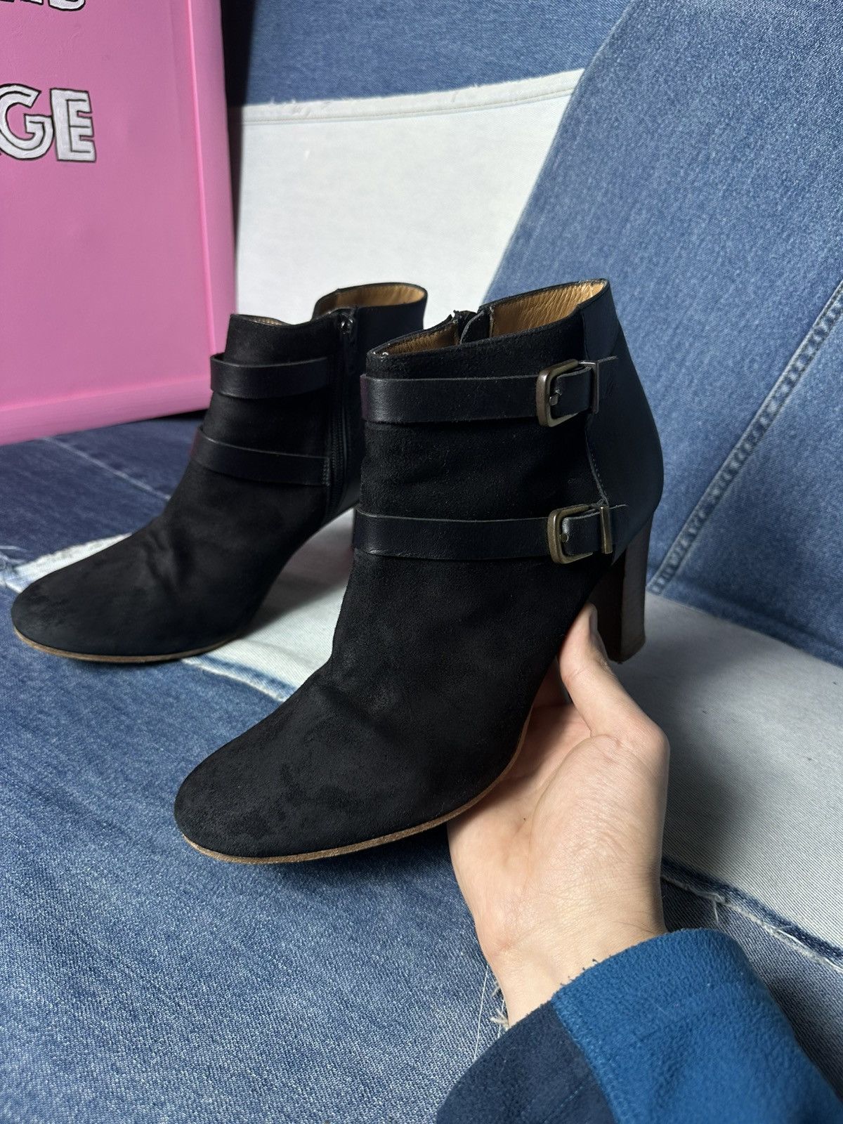 Sezane Sezane Ankle Boots Suede Leather Block Heels Buckle Strap Size US 9 / IT 39 - 8 Thumbnail