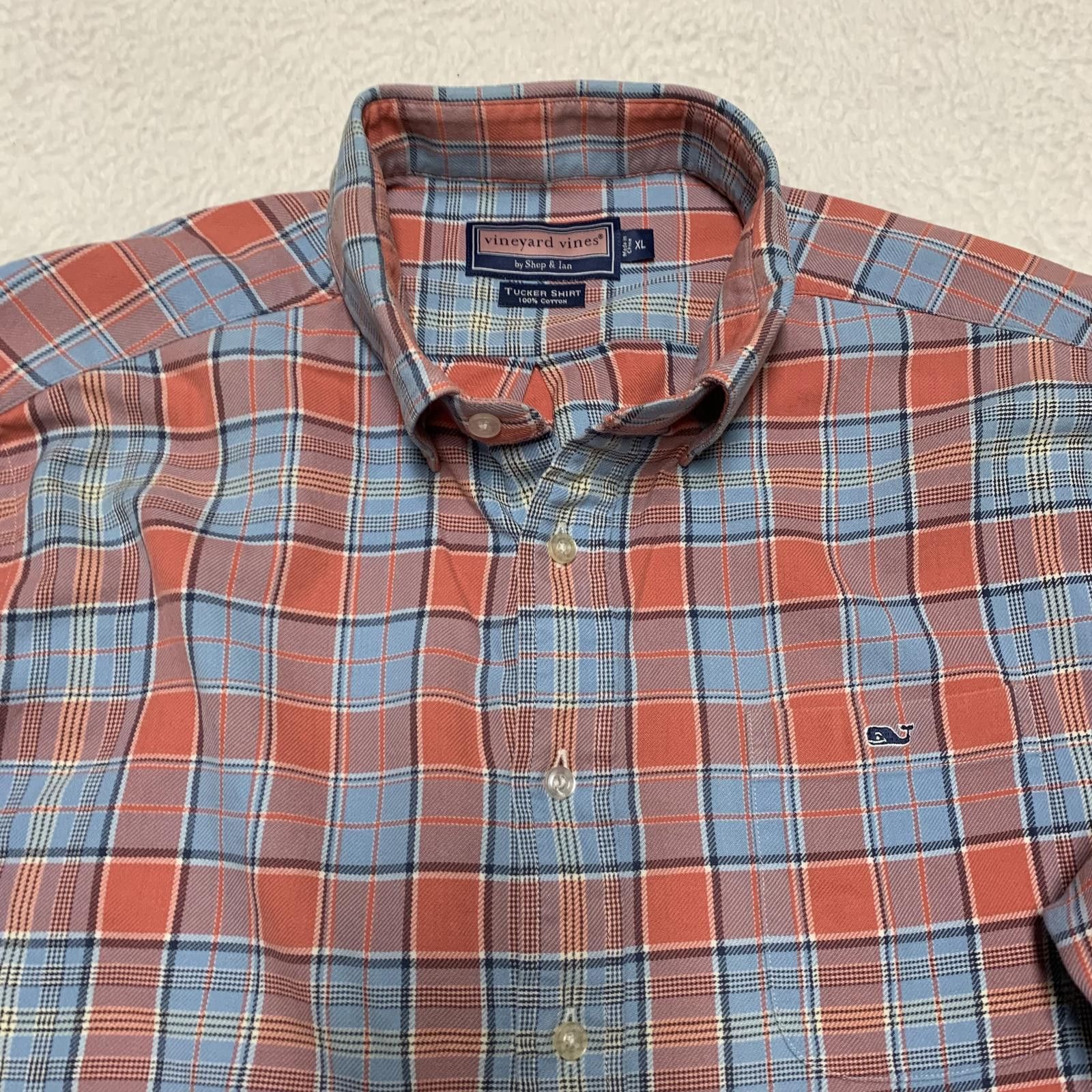 Vineyard Vines Vineyard Vines Men's XL Blue Orange Plaid Shirt Size 44R - 3 Thumbnail