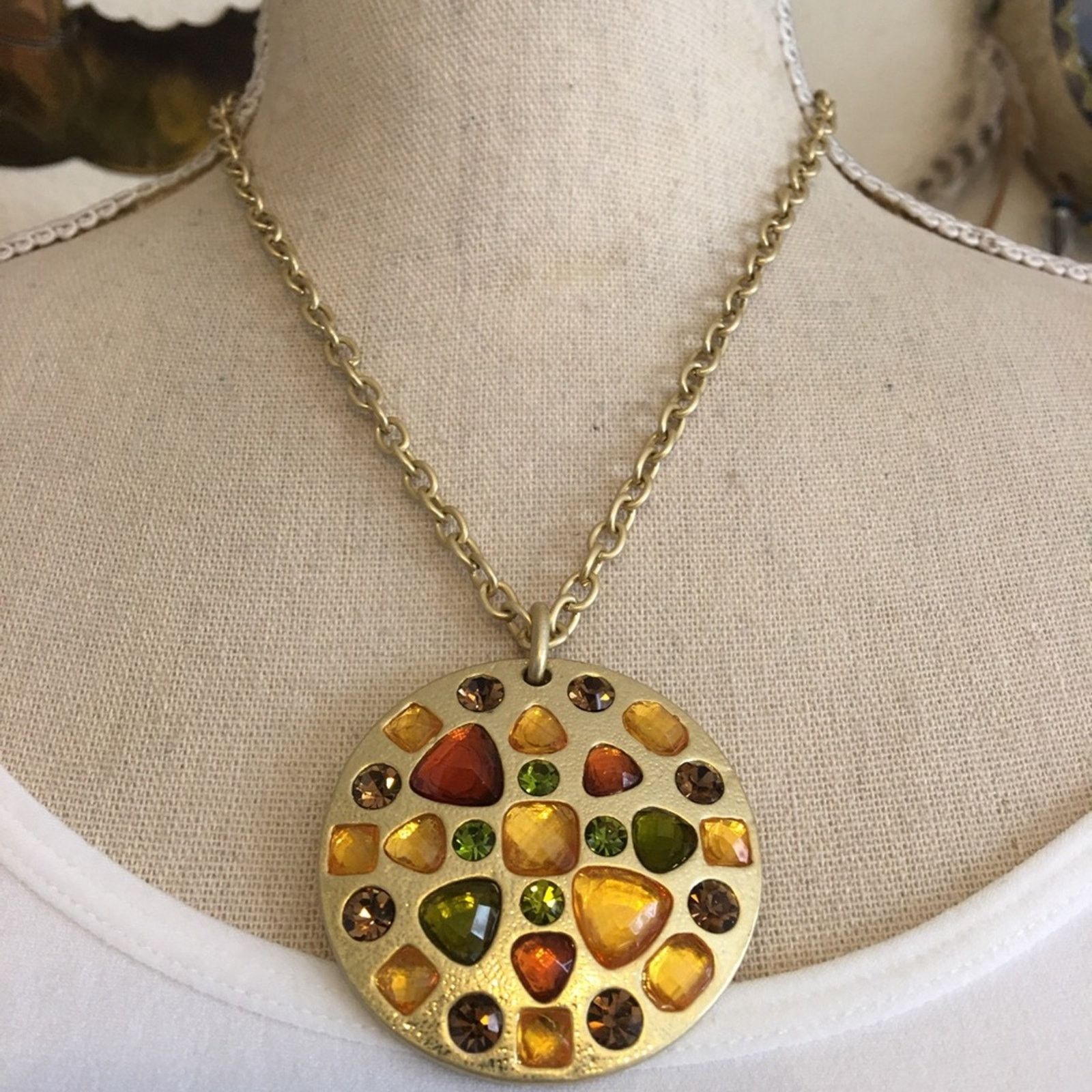Jewelry Stone covered amulet matte gold chain necklace Size ONE SIZE - 1 Thumbnail