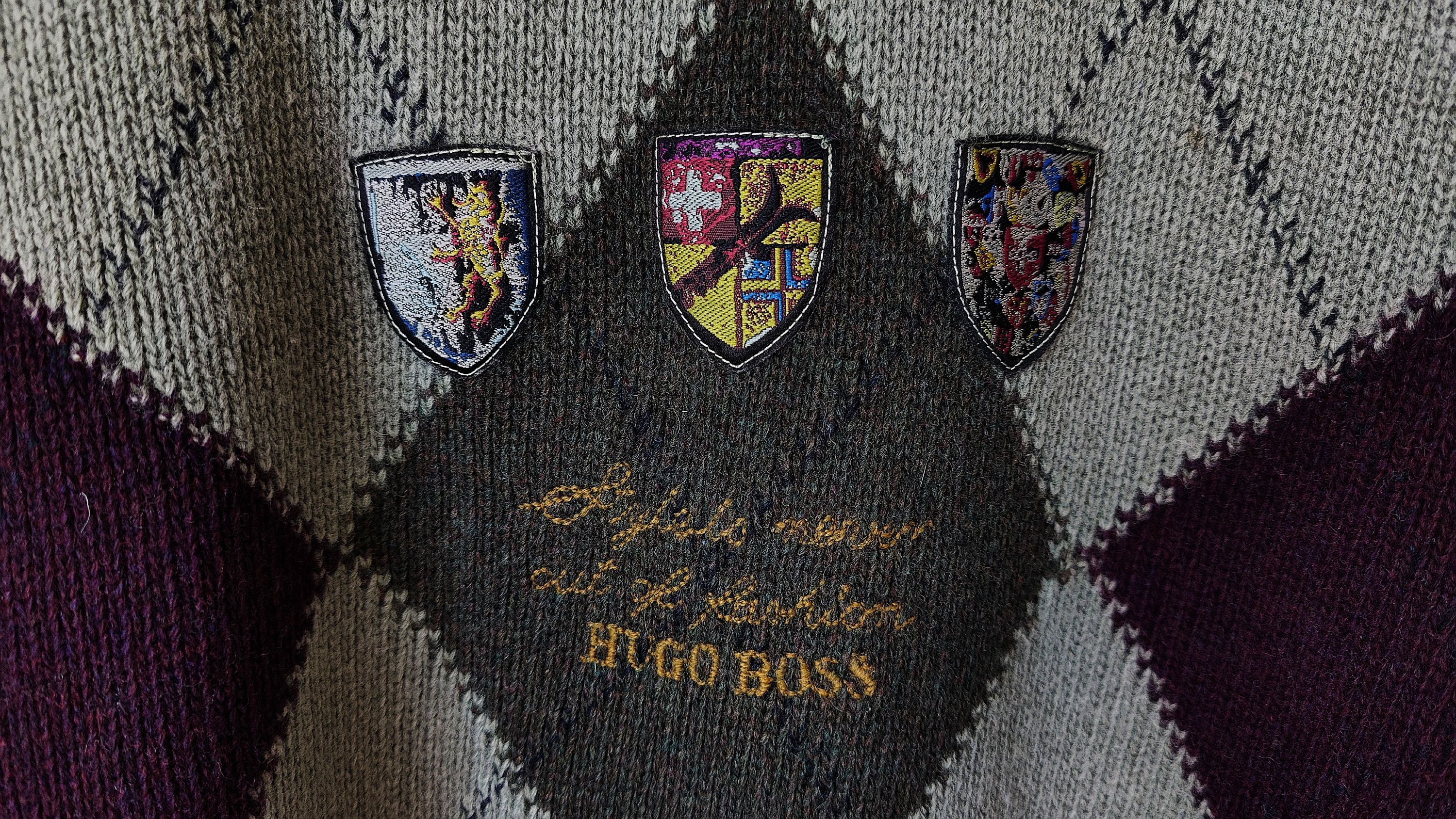 Hugo Boss × Vintage Hugo Boss Vintage 80s VTG Embroidered Wool Sweater Size US XL / EU 56 / 4 - 2 Thumbnail