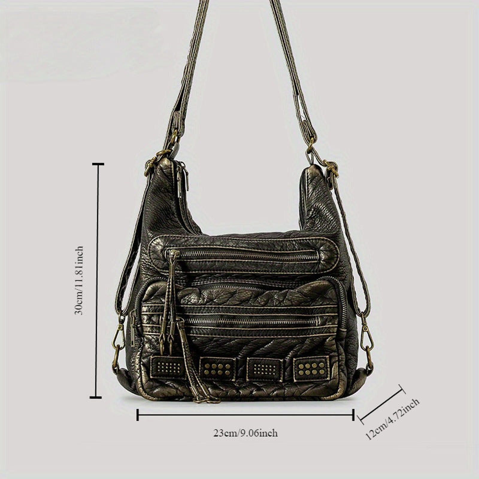 Vintage Black Studded Leather Shoulder Bag, Vintage Style Size ONE SIZE - 5 Thumbnail
