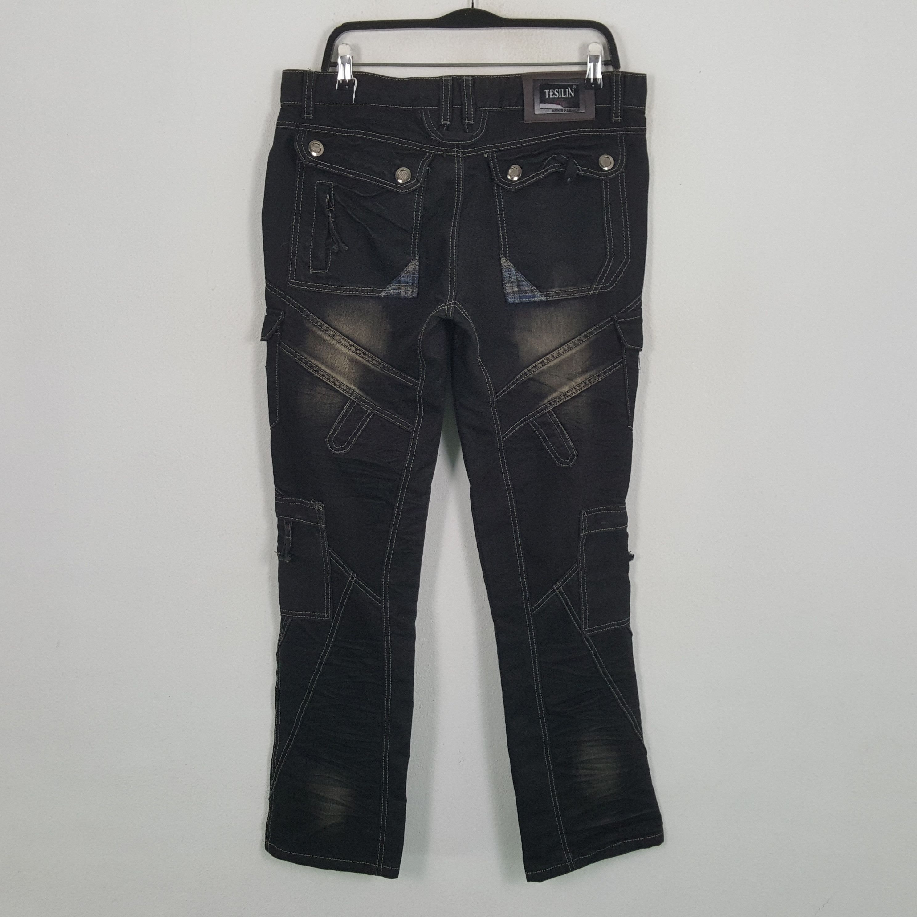 Vintage TESILIN Streetwear Fashion Cargo Style Rock Punk Jeans Size US 35 - 4 Thumbnail