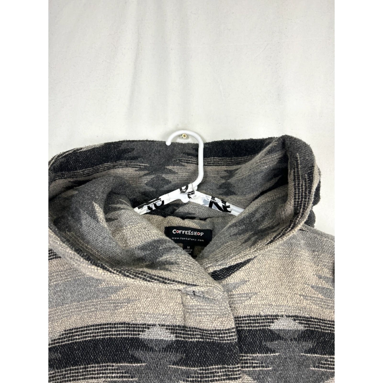 Vintage Coffee Shop Womens Coat Hooded Southwest Gray Wool Blend Polyester Button Up Overcoat M Female Size M / US 6-8 / IT 42-44 - 3 Thumbnail