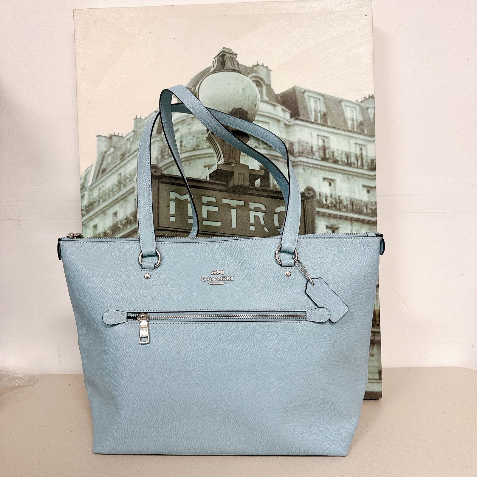 Coach 79608 Gallery Tote Crossgrain Leather Tote in Blue, Women's