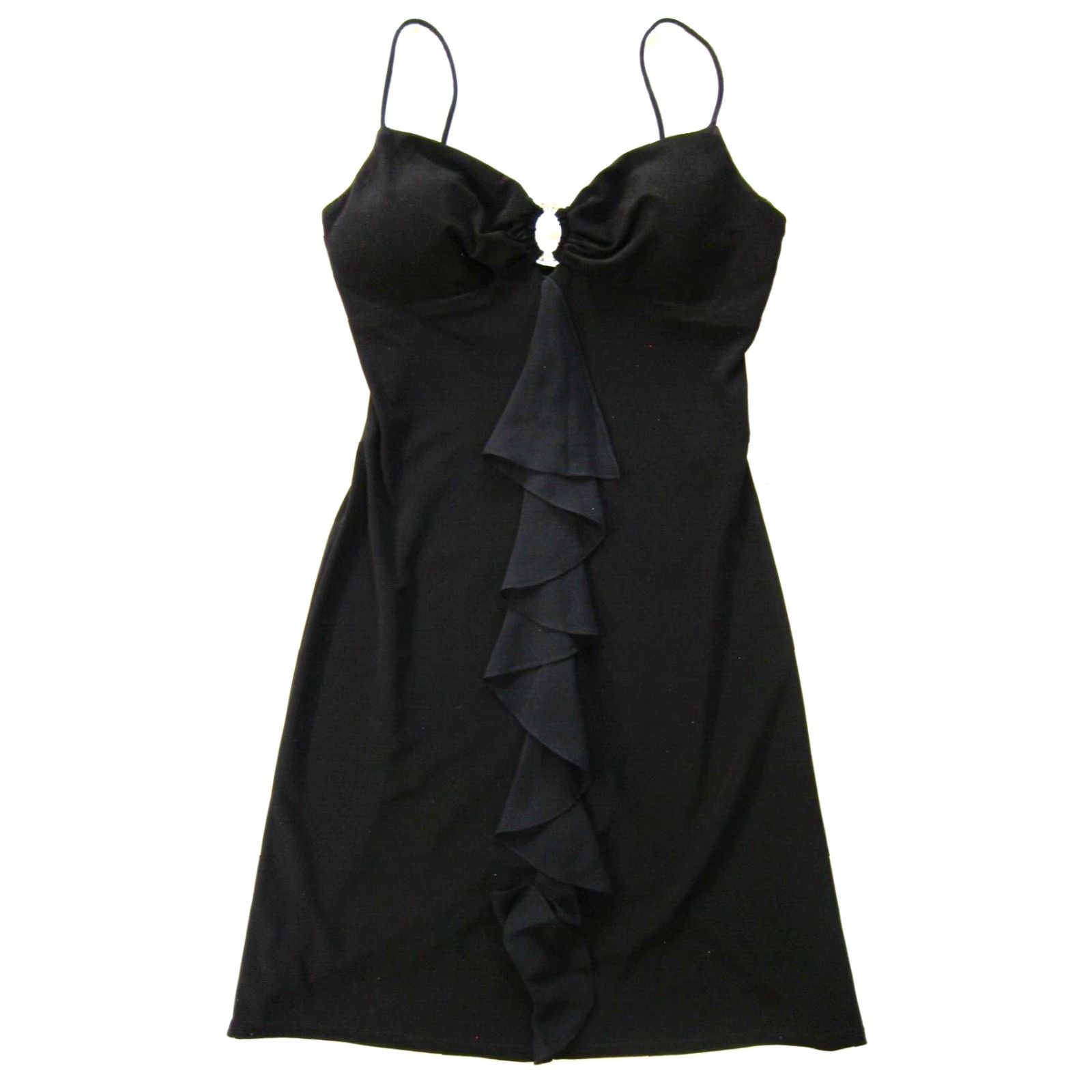 Vintage VINTAGE Jump JUMP Wendye Chaitin Jewel Black Stretch Spaghetti Strap Ruffle Dress 3/4 Dress Size S / US 4 / IT 40 - 2 Thumbnail