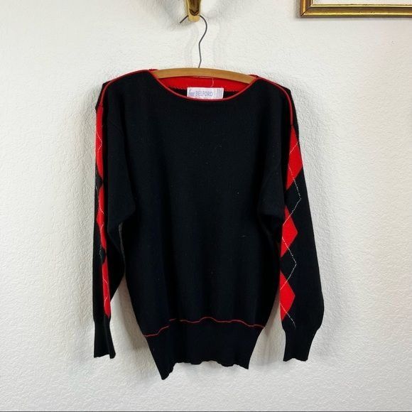 Vintage Belford Cashmere Argyle Boat Neck Sweater Size L / US 10 / IT 46 - 1 Thumbnail