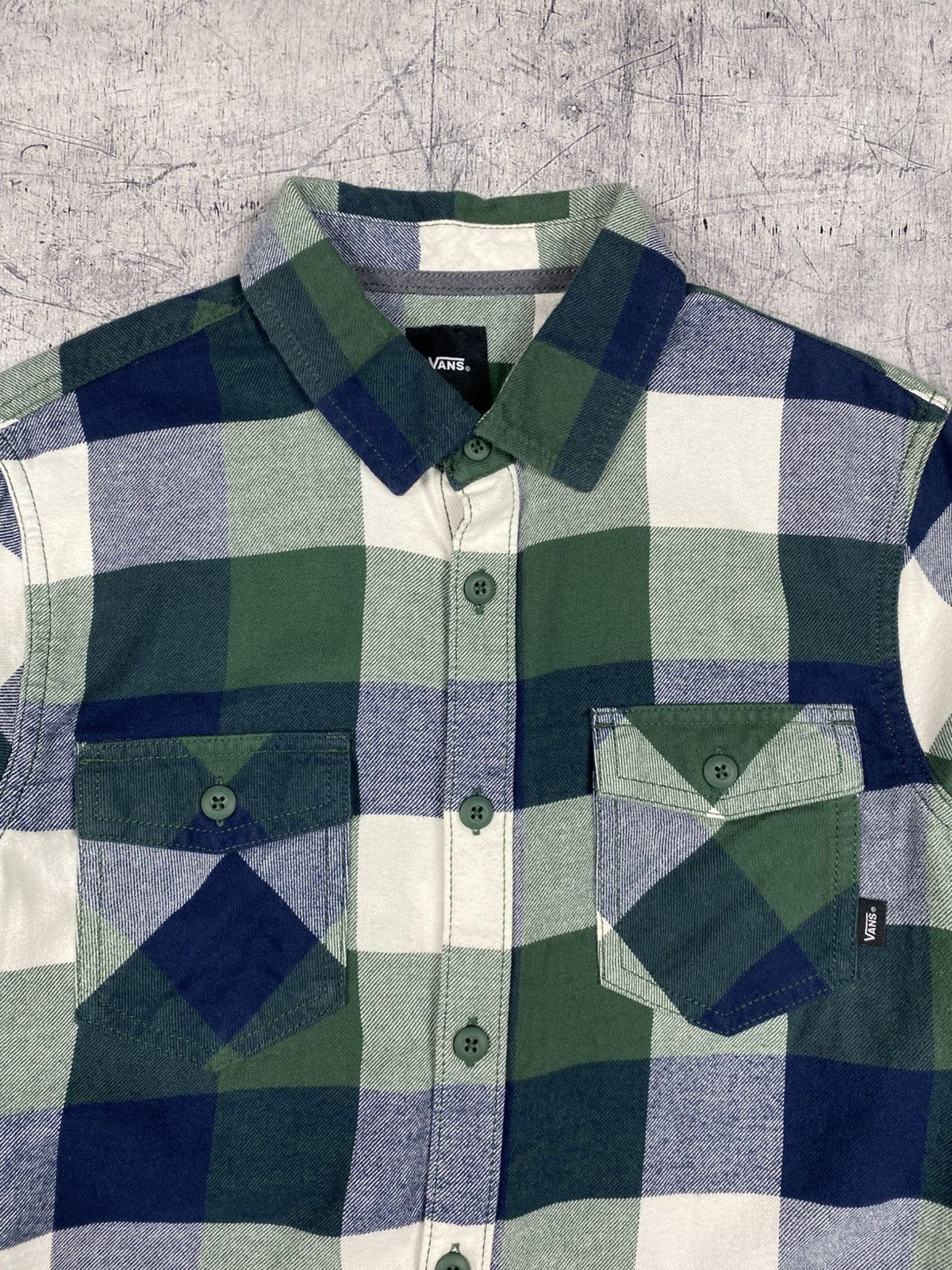 Vans Vans Plaid Flannel Shirt Green Blue Slim Fit Button Up Size US S / EU 44-46 / 1 - 5 Thumbnail