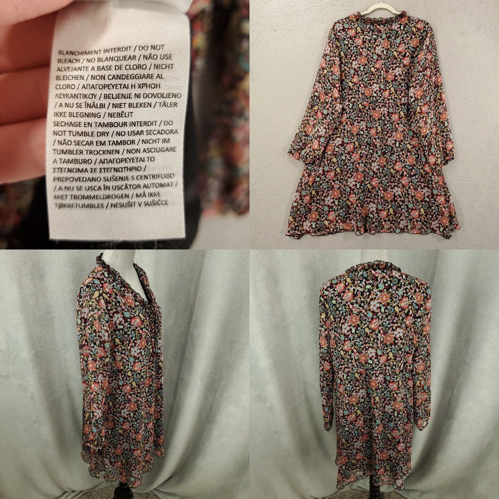 Vintage Coline Womens Floral Dress Shift Mini Size XL Long Sleeve V-Neck Pullover Neck Accent Ruffle Size XL / US 12-14 / IT 48-50 - 8 Thumbnail
