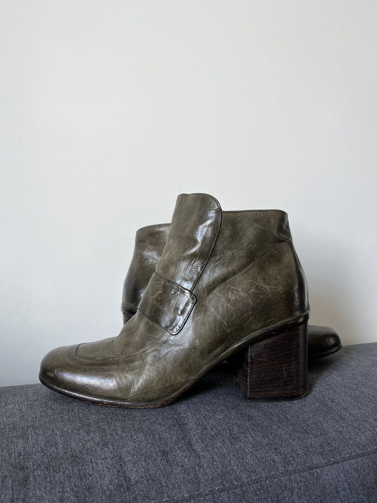 A.S.98 La Bottega di Lisa Ancle Avant Garde Green Leather Boots Size US 9 / IT 39 - 3 Thumbnail