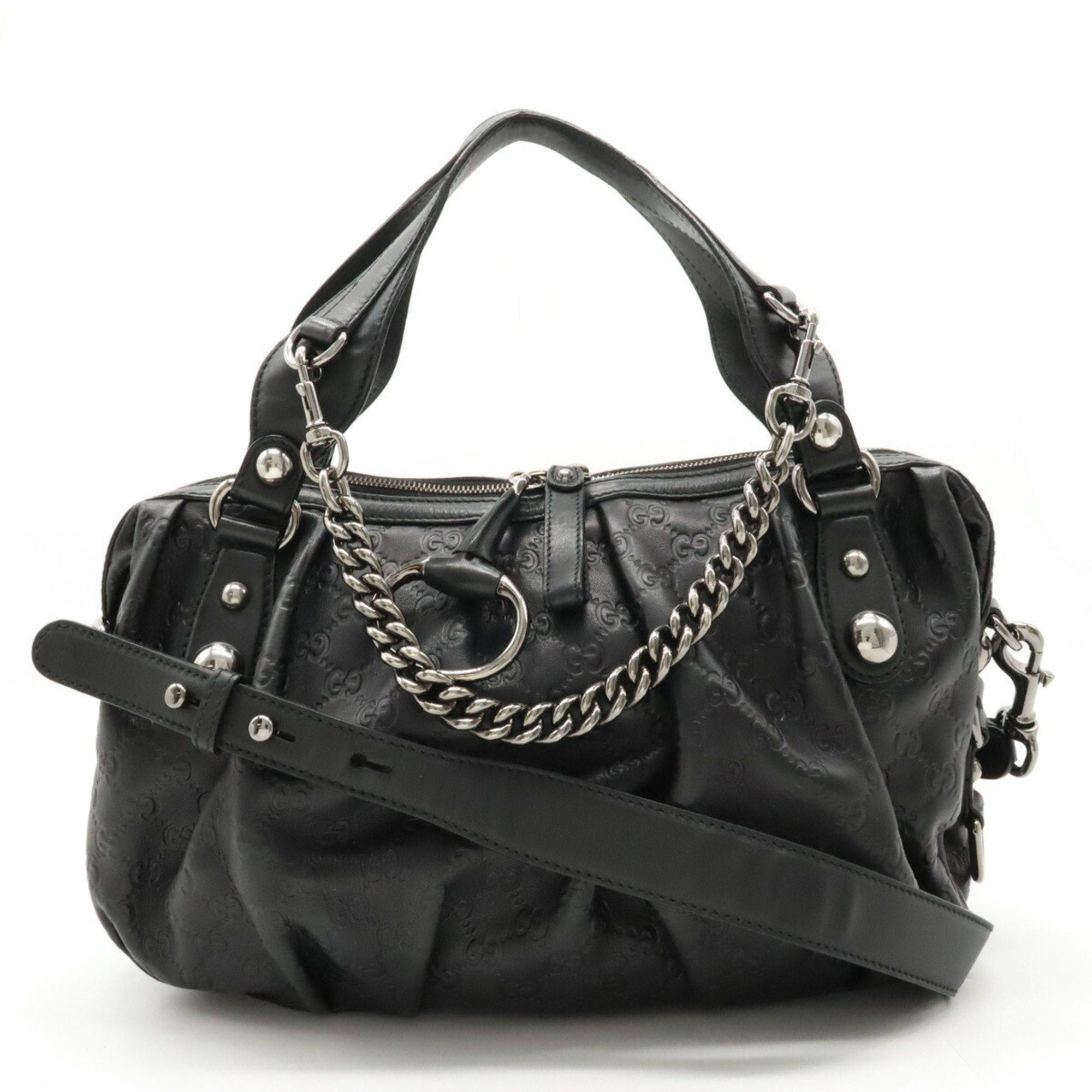 image of Guccissima Icon Bit Handbag Shoulder Bag Leather Black 228594, Women's