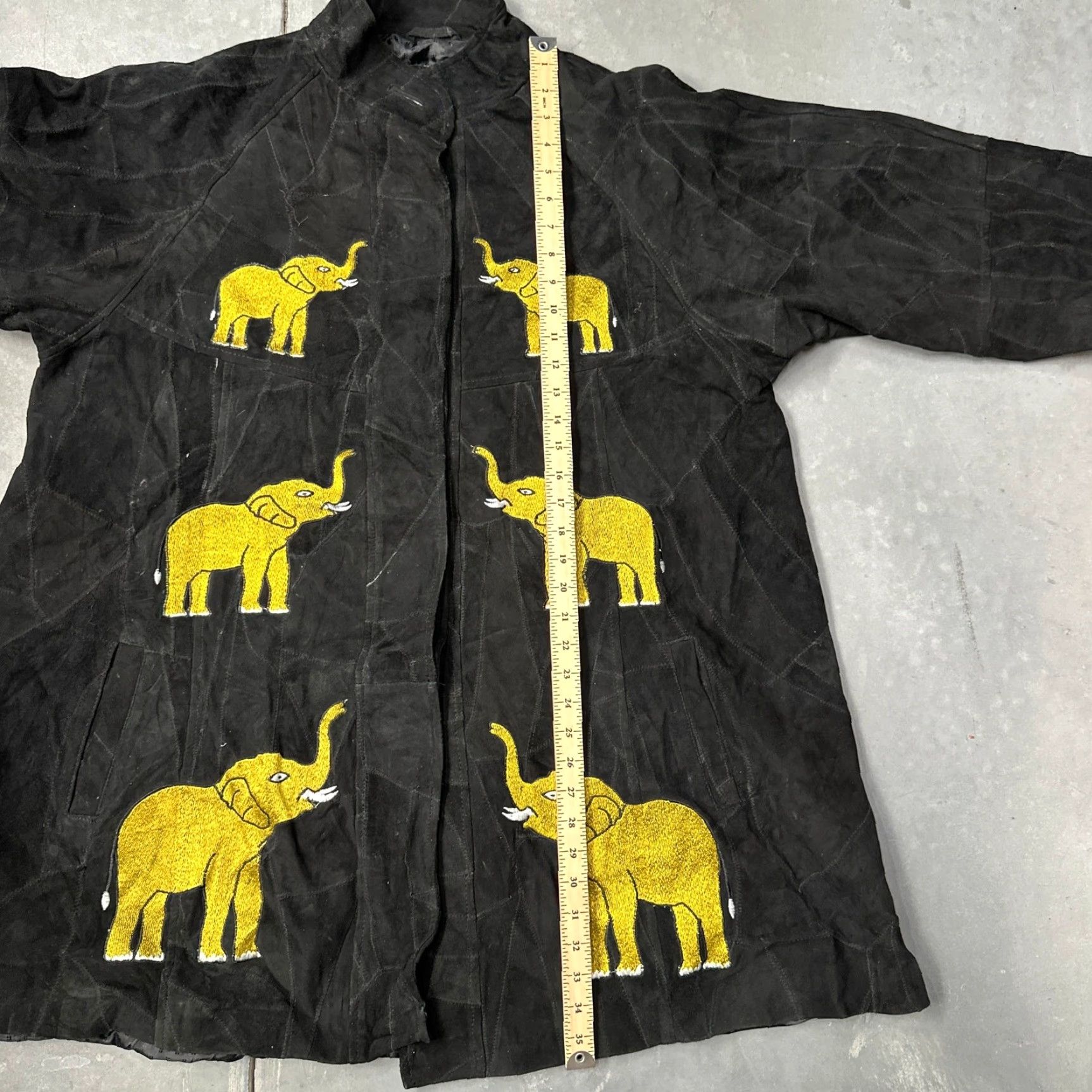 Vintage VINTAGE The African Star Leather Coat Jacket OSFA Womens Medium Elephant Black Yellow Coat Size M / US 6-8 / IT 42-44 - 4 Thumbnail