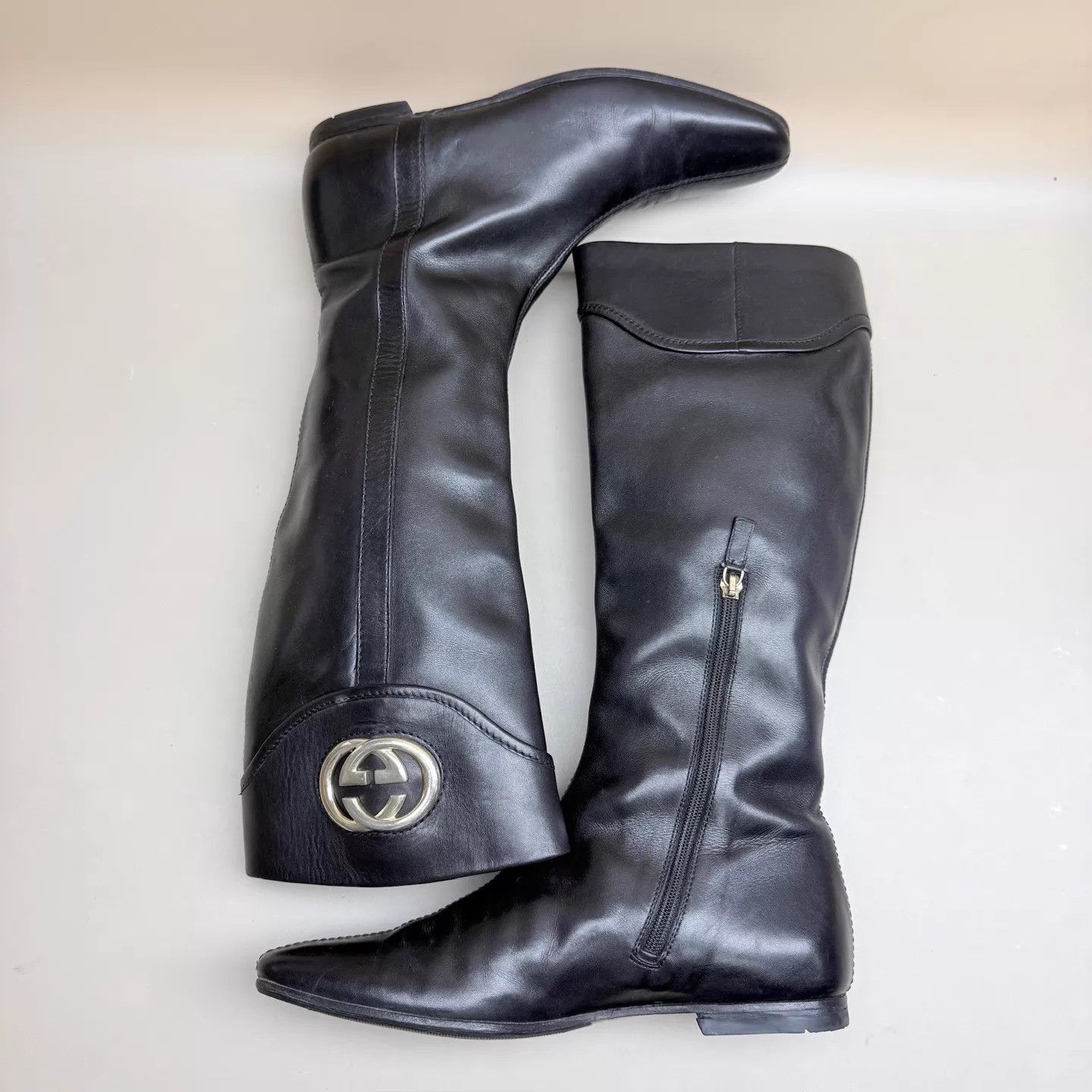 Gucci GUCCI Mid-Calf Boots Black Silver Double G Buckle 36 99 New Size US 5.5 / IT 35.5 - 5 Thumbnail