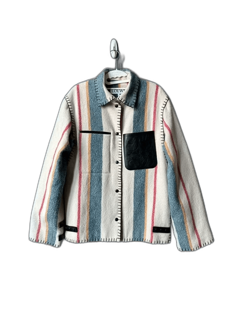 Loewe Loewe Striped Wool Jacket with Leather Patch Size US XS / EU 42 / 0 - 1 Thumbnail