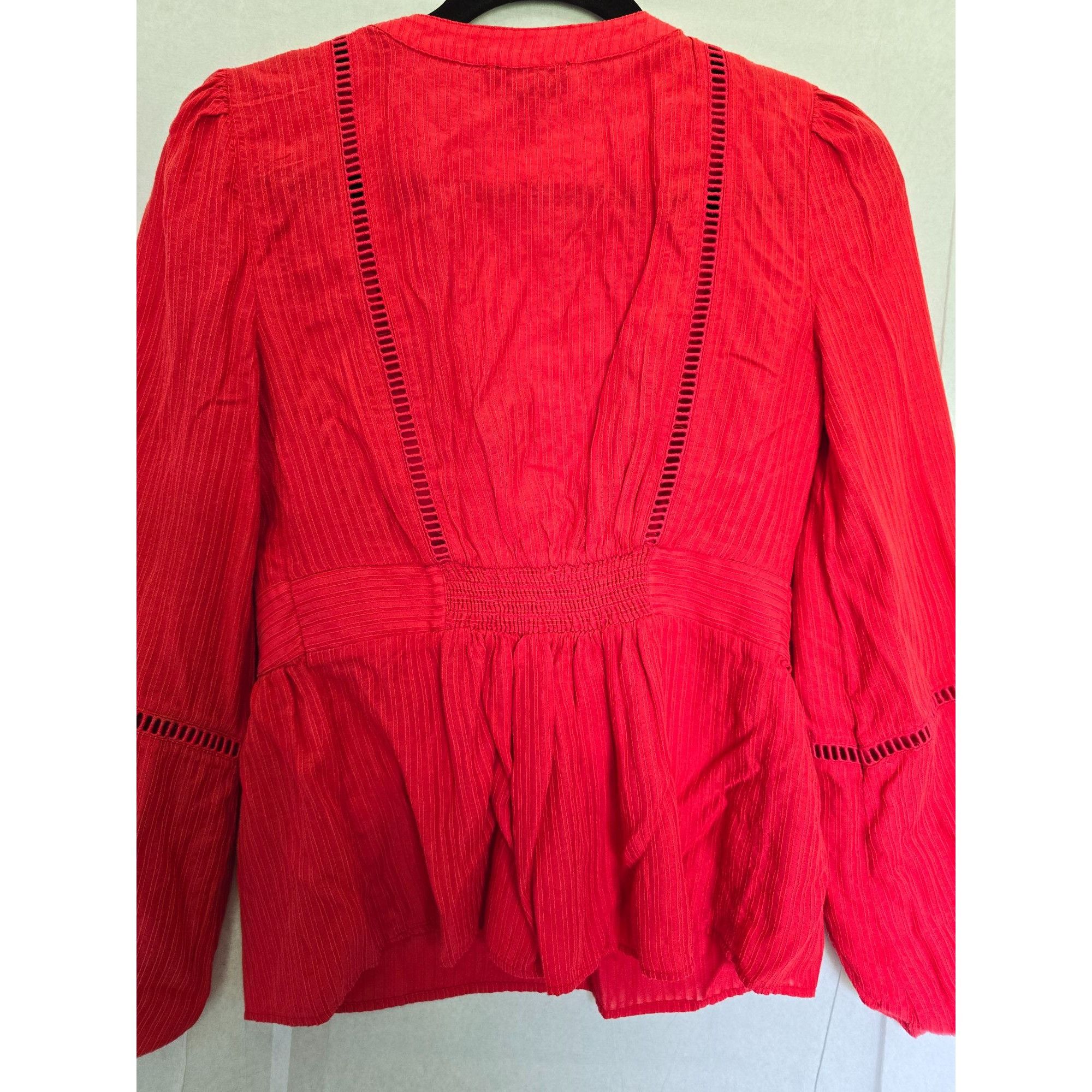 Jessica Simpson Jessica Simpson Red V-Neck Long Sleeve Blouse boho XS Size XS / US 0-2 / IT 36-38 - 6 Thumbnail