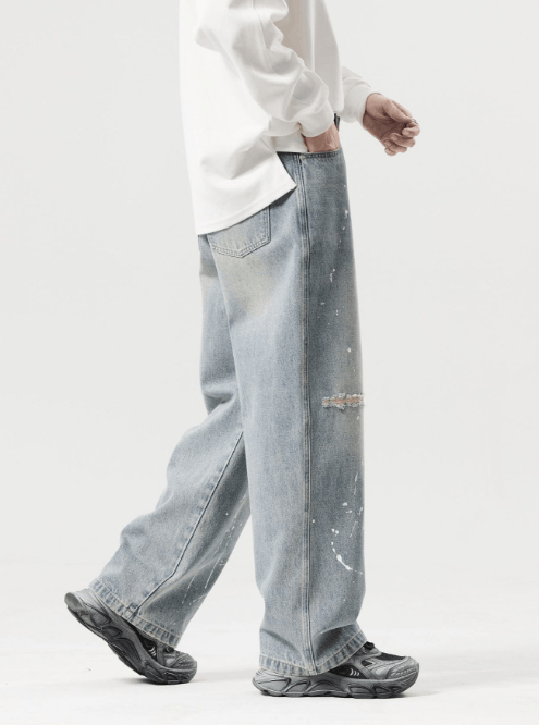Japanese Brand Vintage distressed ink-splashed straight ripped jeans Size US 32 / EU 48 - 3 Thumbnail