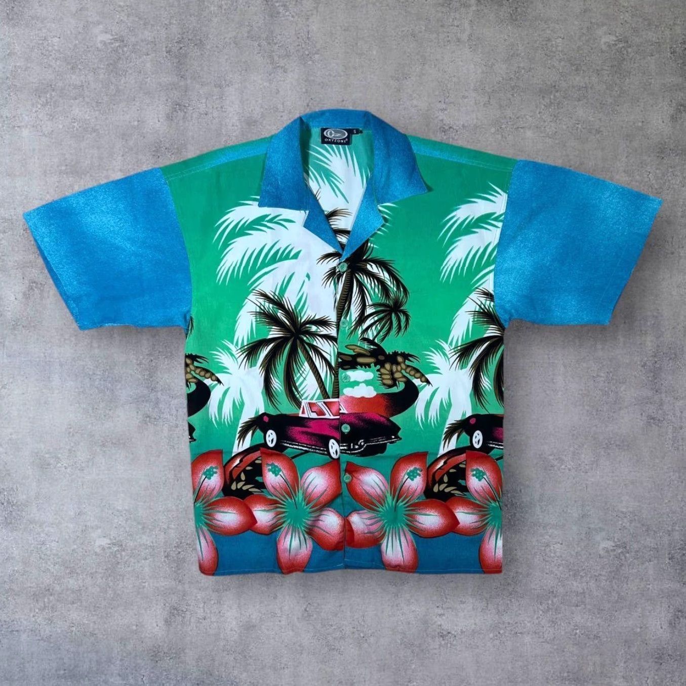 Vintage Oxyzone Hawaiian Tropical Patterned All-Over Print Polyester Shirt Small M L - Mens Button-Up Short Sleeve Collared Casual 90s Size US S / EU 44-46 / 1 - 2 Thumbnail