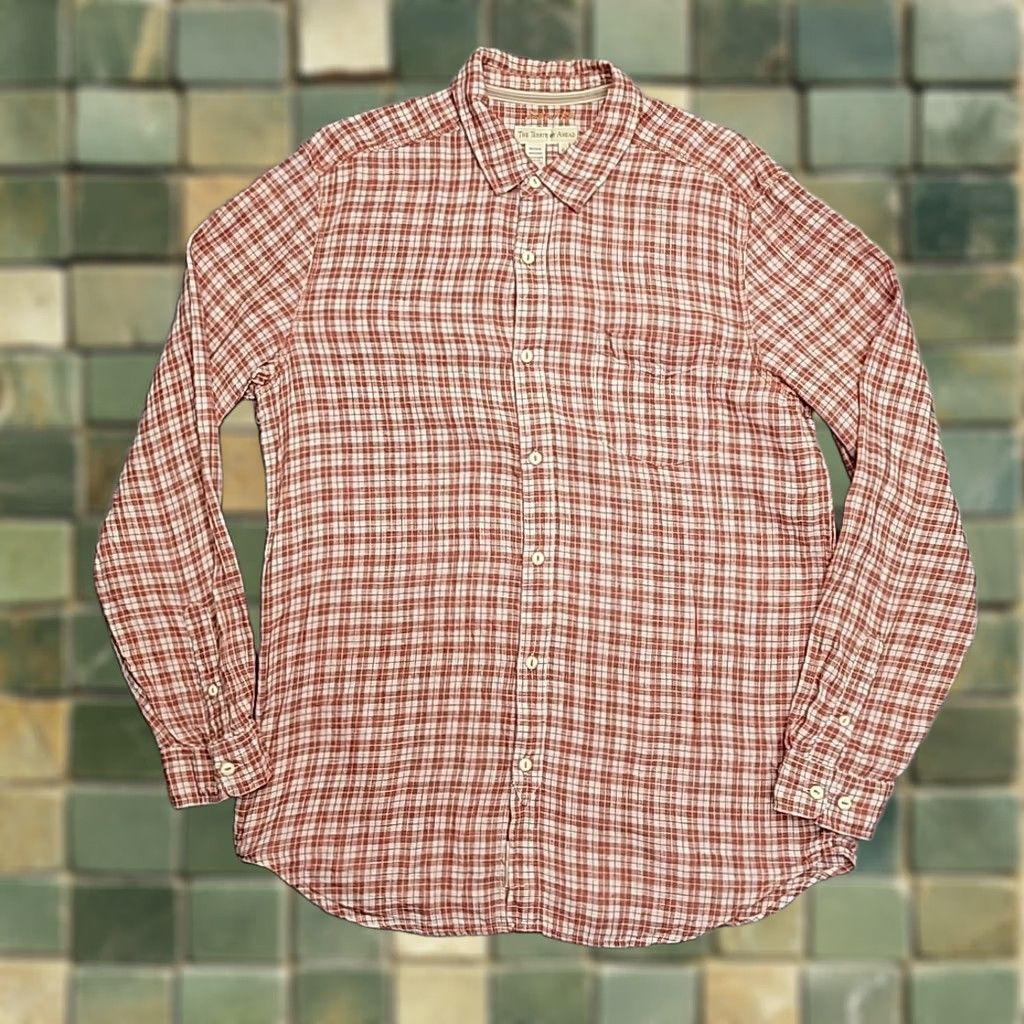 The Territory Ahead The Territory Ahead Shirt Men XL Brick Red Plaid 100% Linen Long Sleeve Button-Up Collared Pocketed Casual Travel Size US XL / EU 56 / 4 - 1 Thumbnail