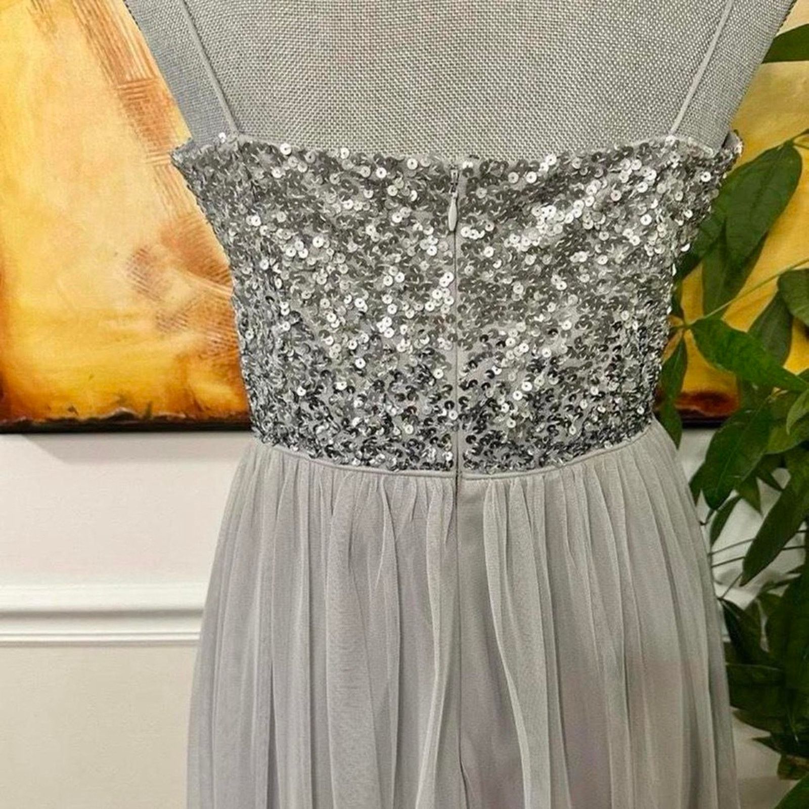 Adrianna Papell Adrianna Papell Sequin Silver Maxi Dress A-line formal long Size M / US 6-8 / IT 42-44 - 5 Thumbnail