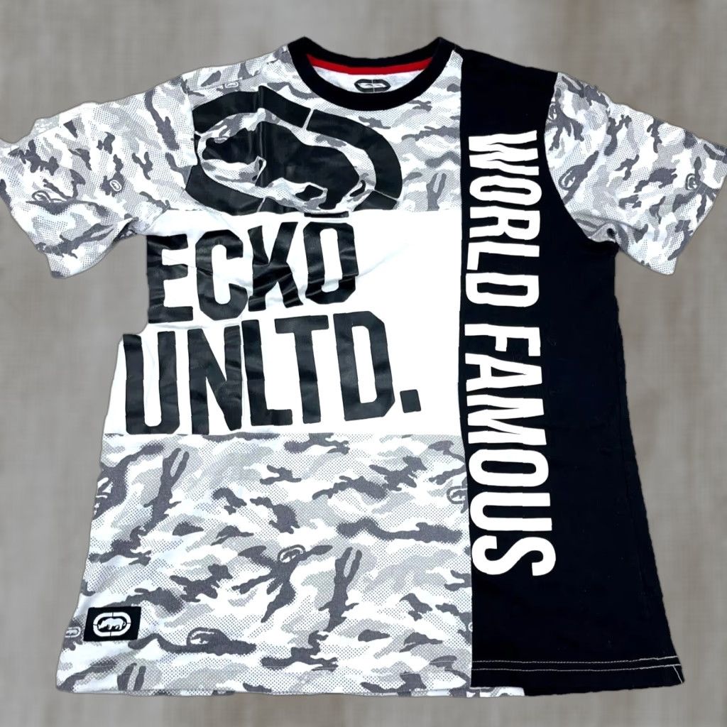 Ecko Unltd. Ecko Unltd Shirt Men Medium Black White Camo Tee Rhino All Over Print Y2K Adult Size US M / EU 48-50 / 2 - 1 Thumbnail