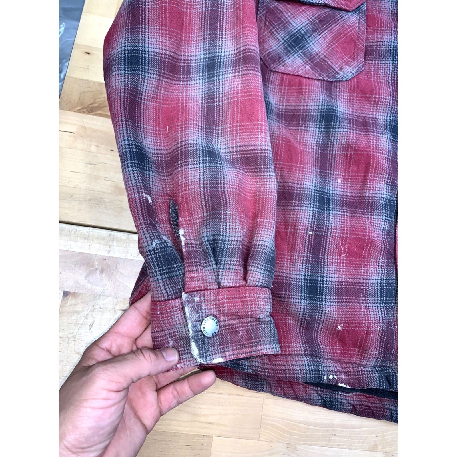 Dickies VINTAGE Dickies Jacket Men L Red Plaid Sherpa Lined Flannel Workwear Distress 13045 Size US L / EU 52-54 / 3 - 3 Thumbnail