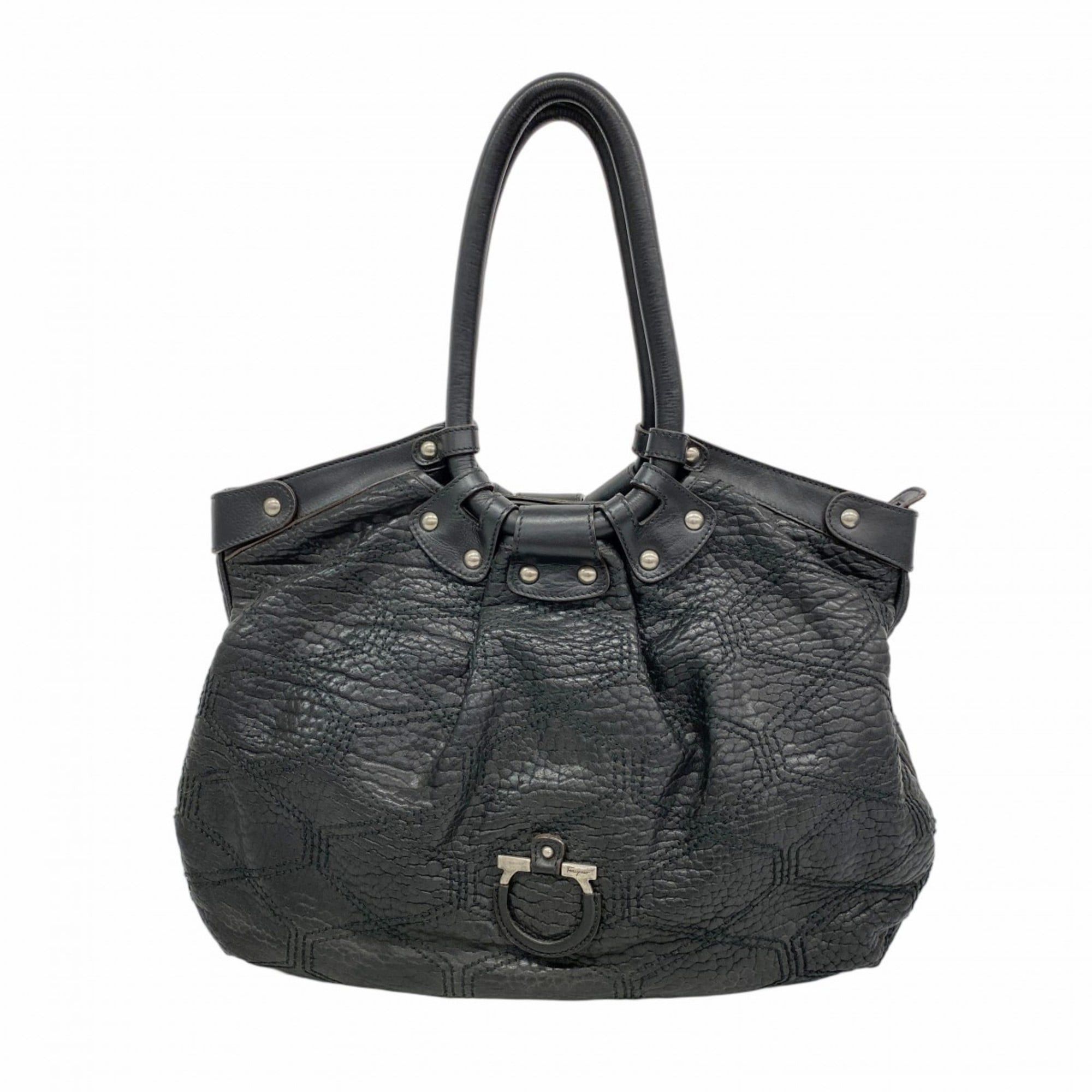 Salvatore Ferragamo Gancini Leather Handbag, Black, Women's