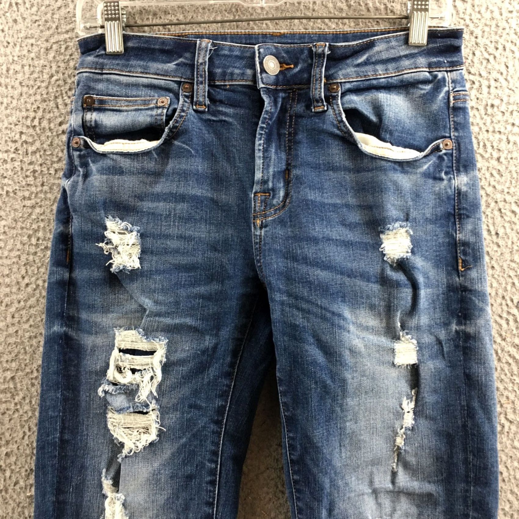 American Eagle Outfitters American Eagle Outfitters Denim Skinny Jeans Mens 28x32 Blue Distressed Pockets Low Rise Slim 5-Pocket Design Mens Jeans Size US 28 / EU 44 - 2 Thumbnail