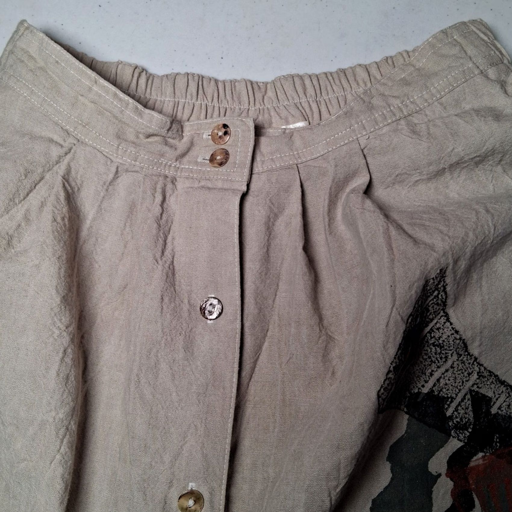 Vintage Play Alegre Skirt S Natural Hand Painted Wearable Art To Wear Lagenlook Artsy Size 28" / US 6 / IT 42 - 7 Thumbnail