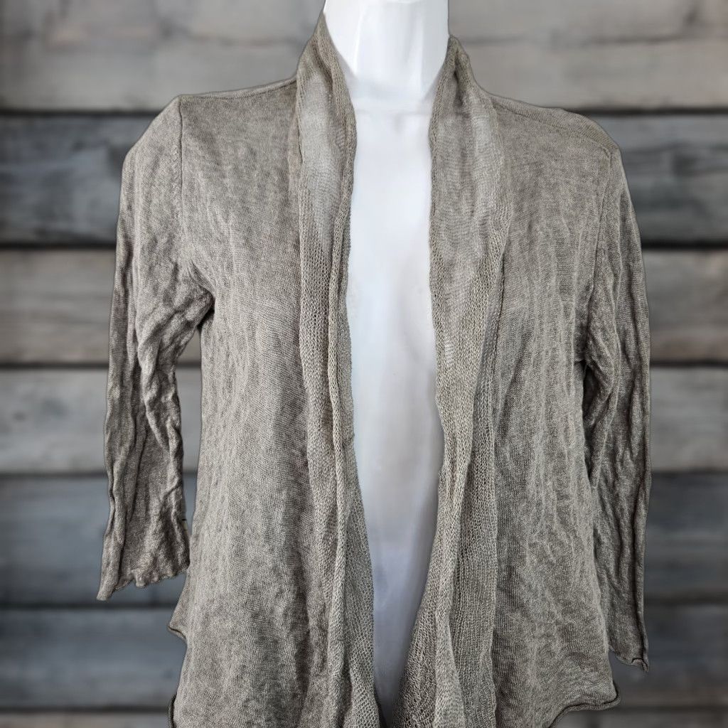 Eileen Fisher Eileen Fisher Cardigan Womens Sz S Gray 3/4 Sleeve Cotton Linen Blend Knit Shirt Size S / US 4 / IT 40 - 1 Thumbnail