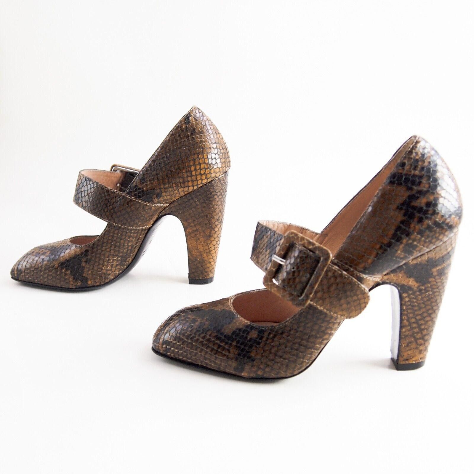 Designer Gaia D'Este Mary Jane Heels Brown Python Buckle US 7 EU 37 Size US 7 / IT 37 - 2 Thumbnail