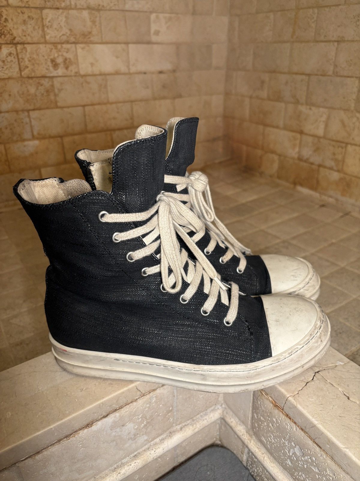 Rick Owens Rick Owens DRKSHDW Waxed Denim High Top Ramones Size US 7 / EU 40 - 13 Thumbnail