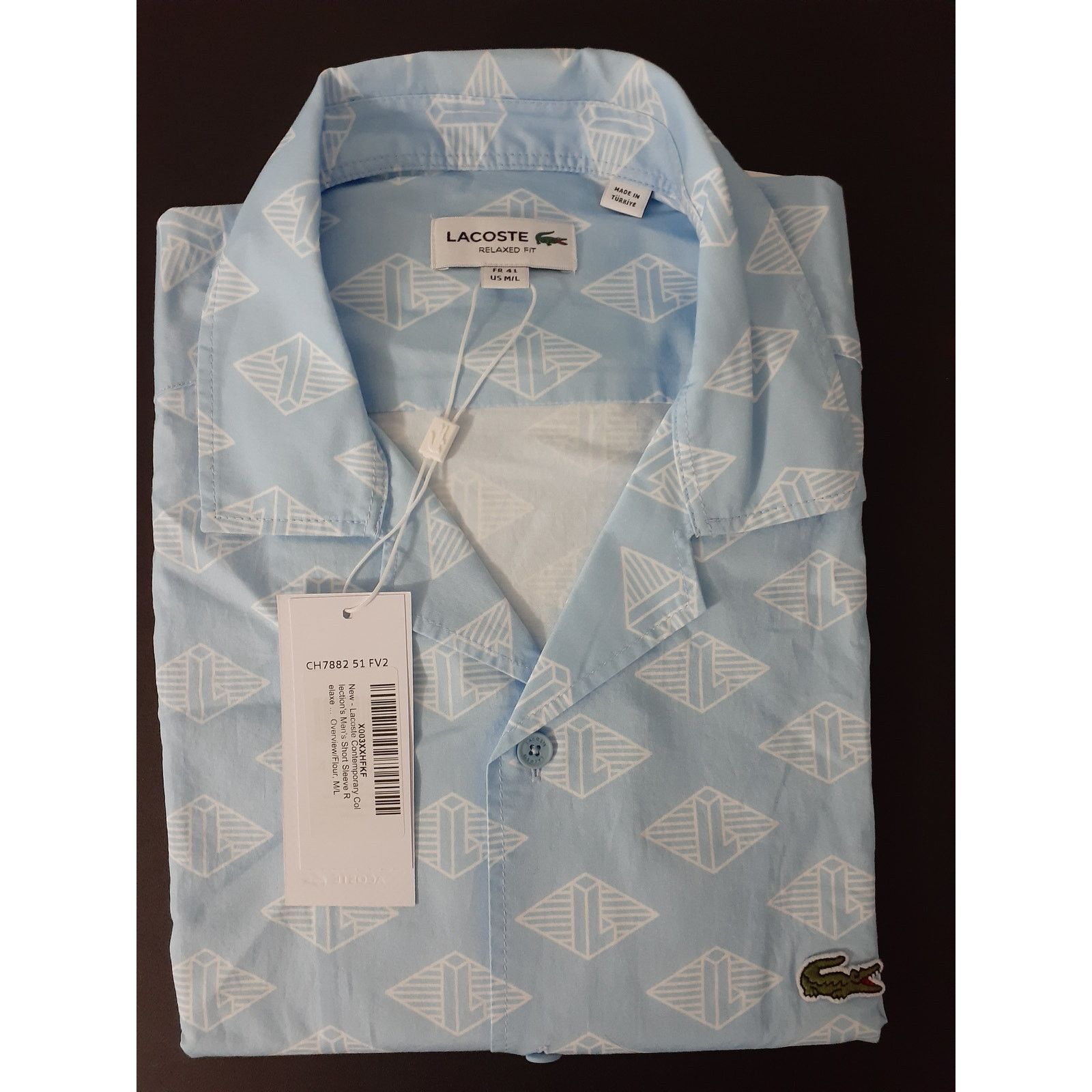 Lacoste Lacoste Men's Short Sleeve Relaxed Fit Button Down Shirt M/L Size US M / EU 48-50 / 2 - 2 Thumbnail