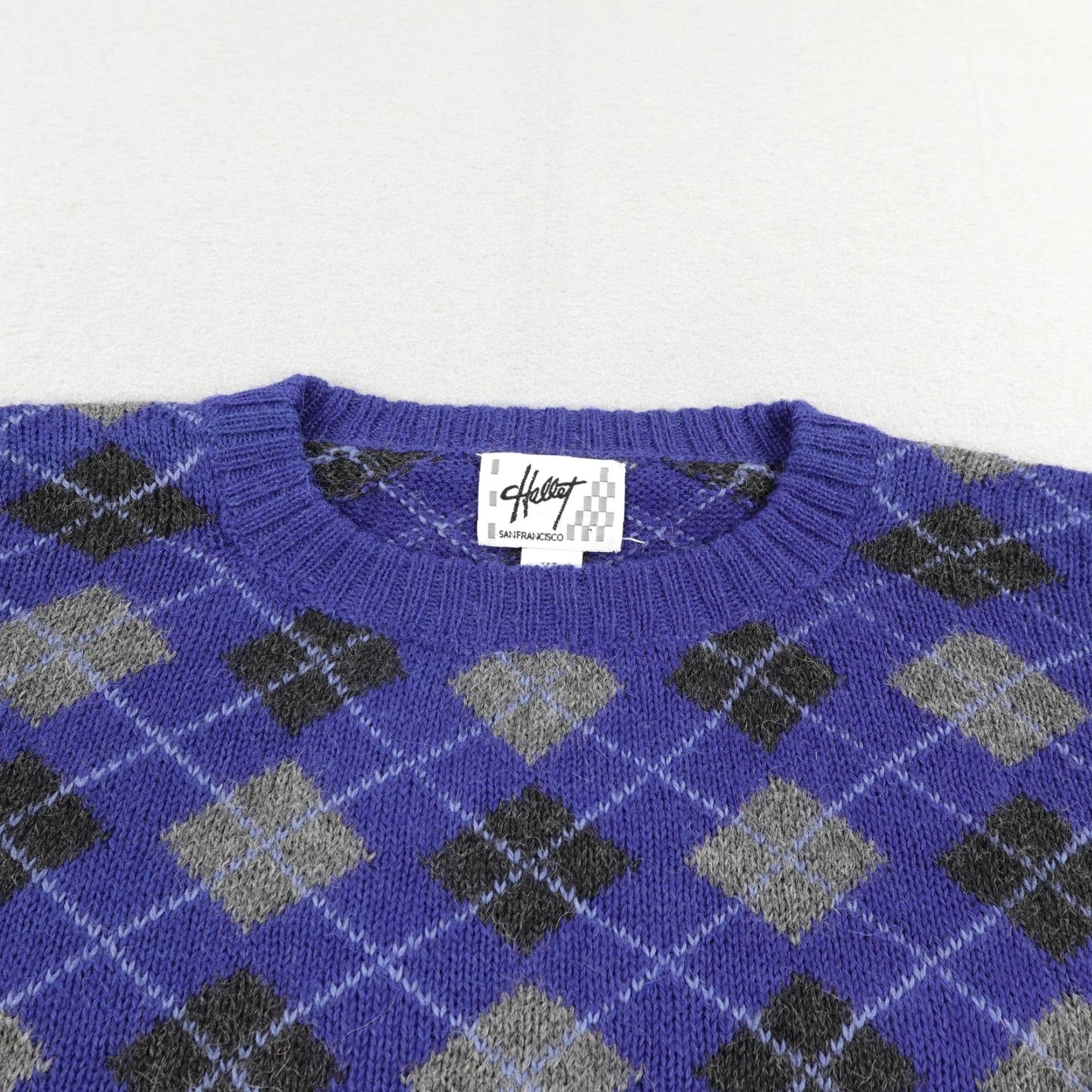 Vintage VINTAGE Hellet Sweater Mens XL Argyle Diamond Alpaca Knit Pullover Blue Black Crew Neck Relaxed Fit Knitwear - Homegrown Peru Mens Size US XL / EU 56 / 4 - 2 Thumbnail