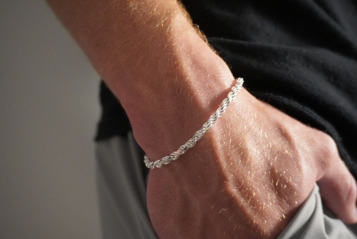 Jewelry Silver Bracelet Solid .925 Silver Rope Bracelet 4mm 8 Inches Size ONE SIZE - 2 Thumbnail