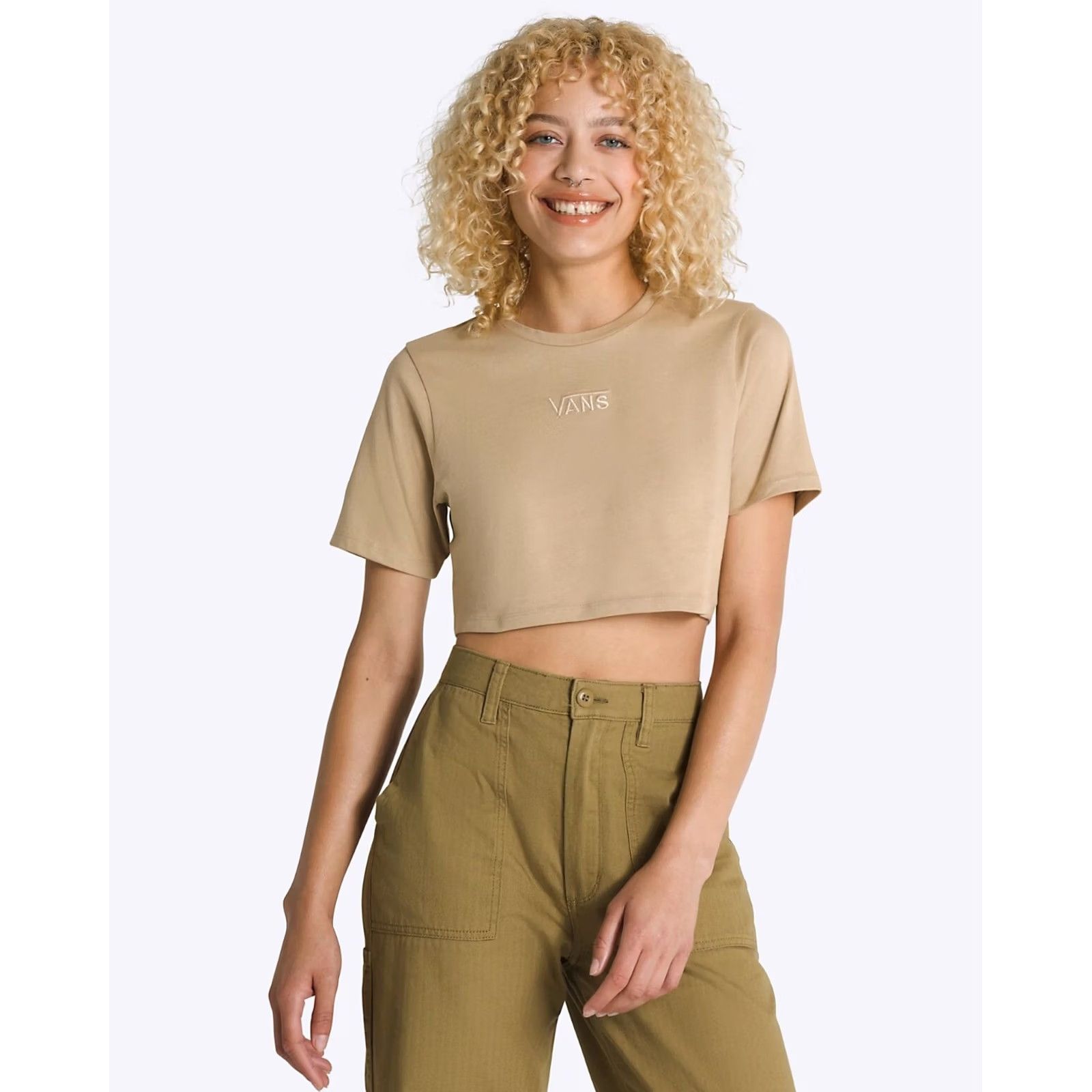 Vans VANS Womens Cropped Flying V Crew T-Shirt Incense Small Crew Neck 100% Cotton Embroidered Logo Fall Event Womens Size S / US 4 / IT 40 - 2 Thumbnail