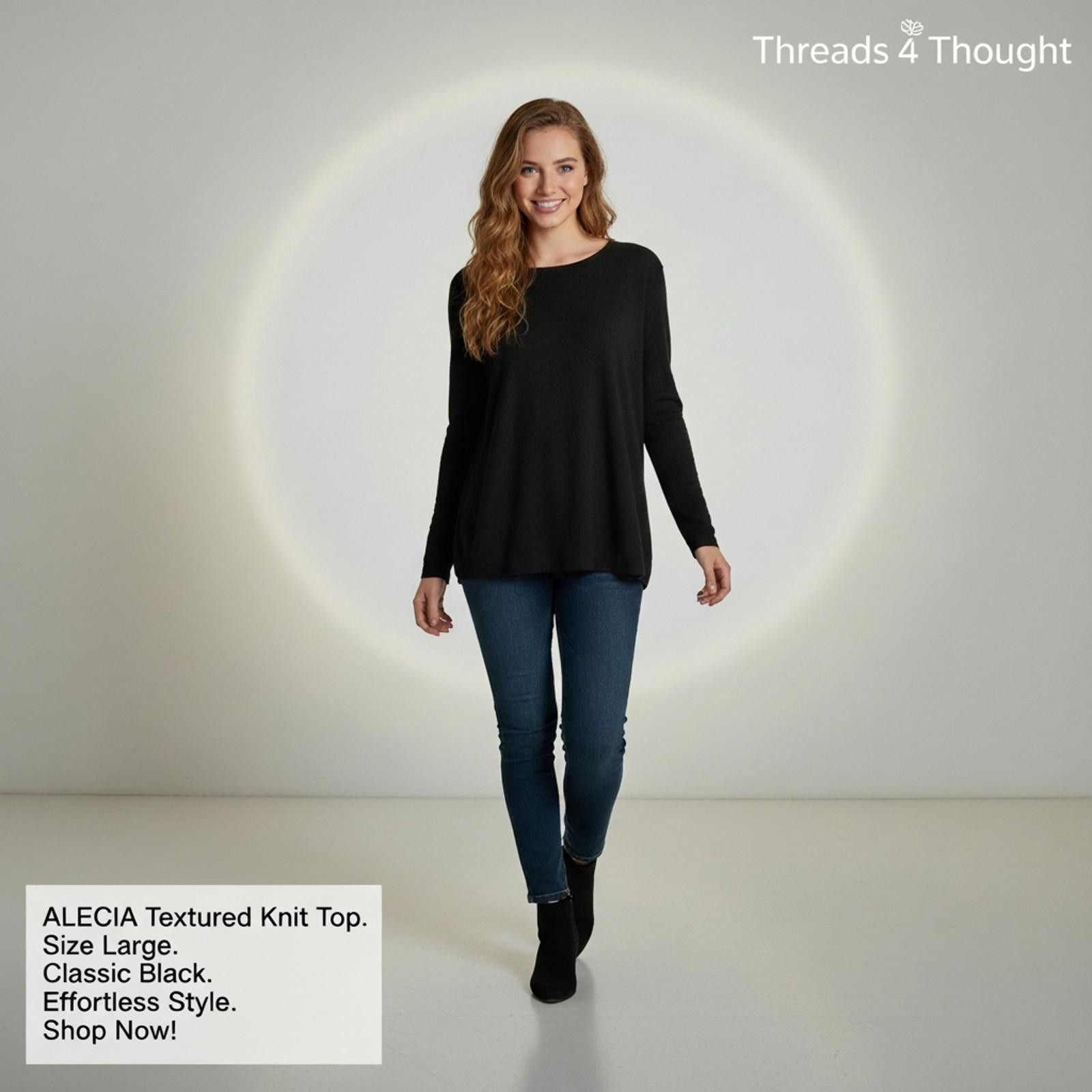 Threads 4 Thought Alecia Textured Black Knit Top Size Large Size L / US 10 / IT 46 - 2 Thumbnail
