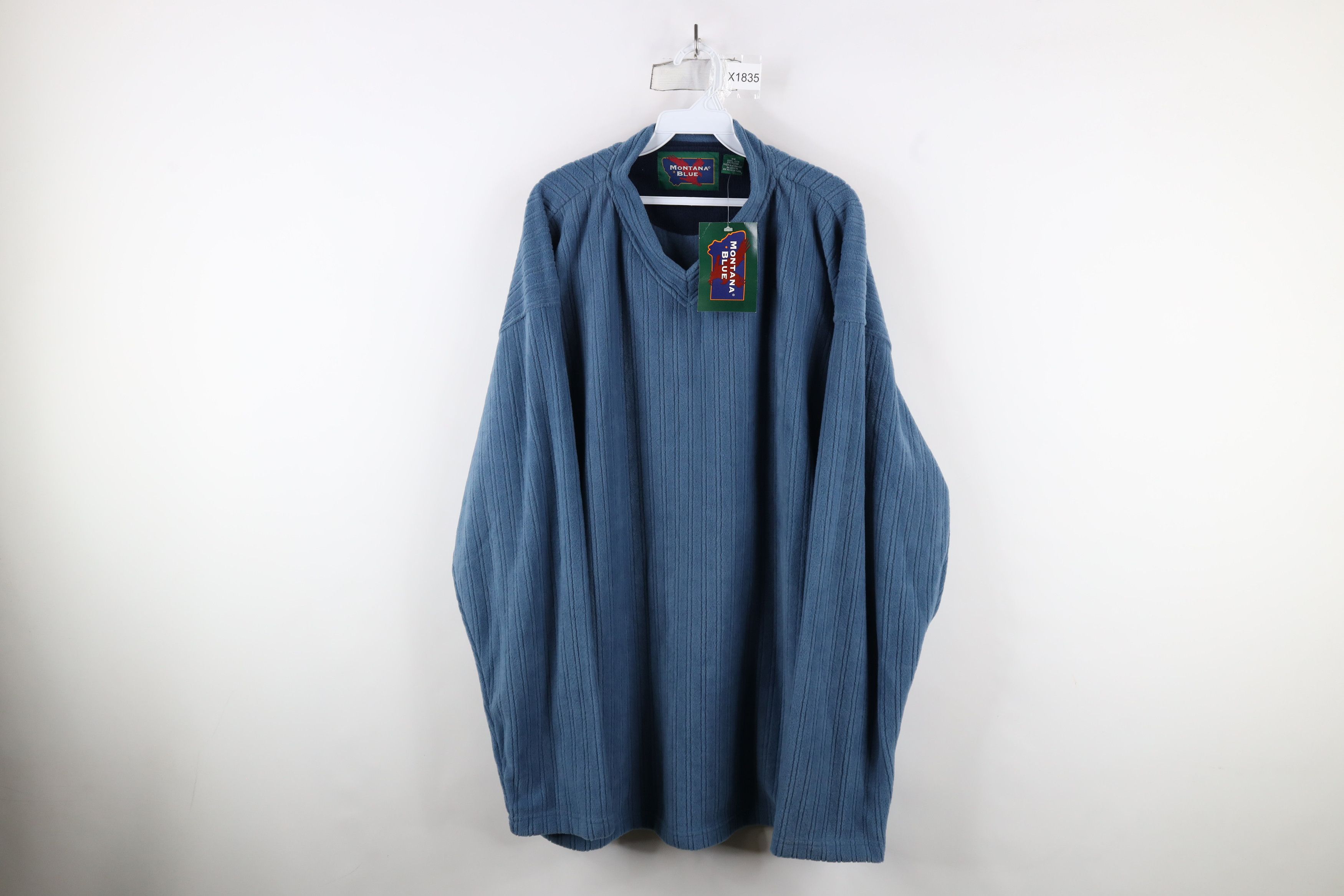 Vintage Deadstock Vintage 90s Streetwear Fleece V-Neck Sweater Blue Size US XXL / EU 58 / 5 - 1 Thumbnail