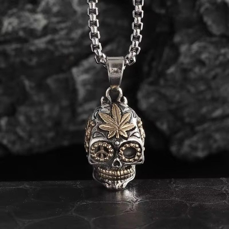 Other × Vintage Gothic Maple Leaf Mechanical Skull Pendant Necklace Size ONE SIZE - 3 Thumbnail
