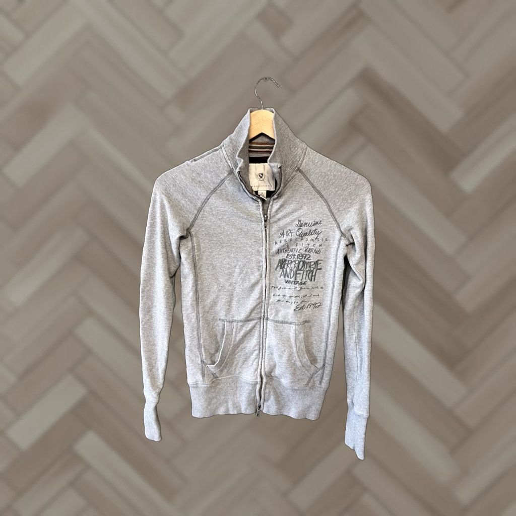 Abercrombie & Fitch VINTAGE Abercrombie & Fitch Logo Sweatshirt Gray Full Zip Mock Neck Embroidered Sweatshirt Womens S Small Activewear Shirt 90s Mens Womens Size S / US 4 / IT 40 - 1 Thumbnail
